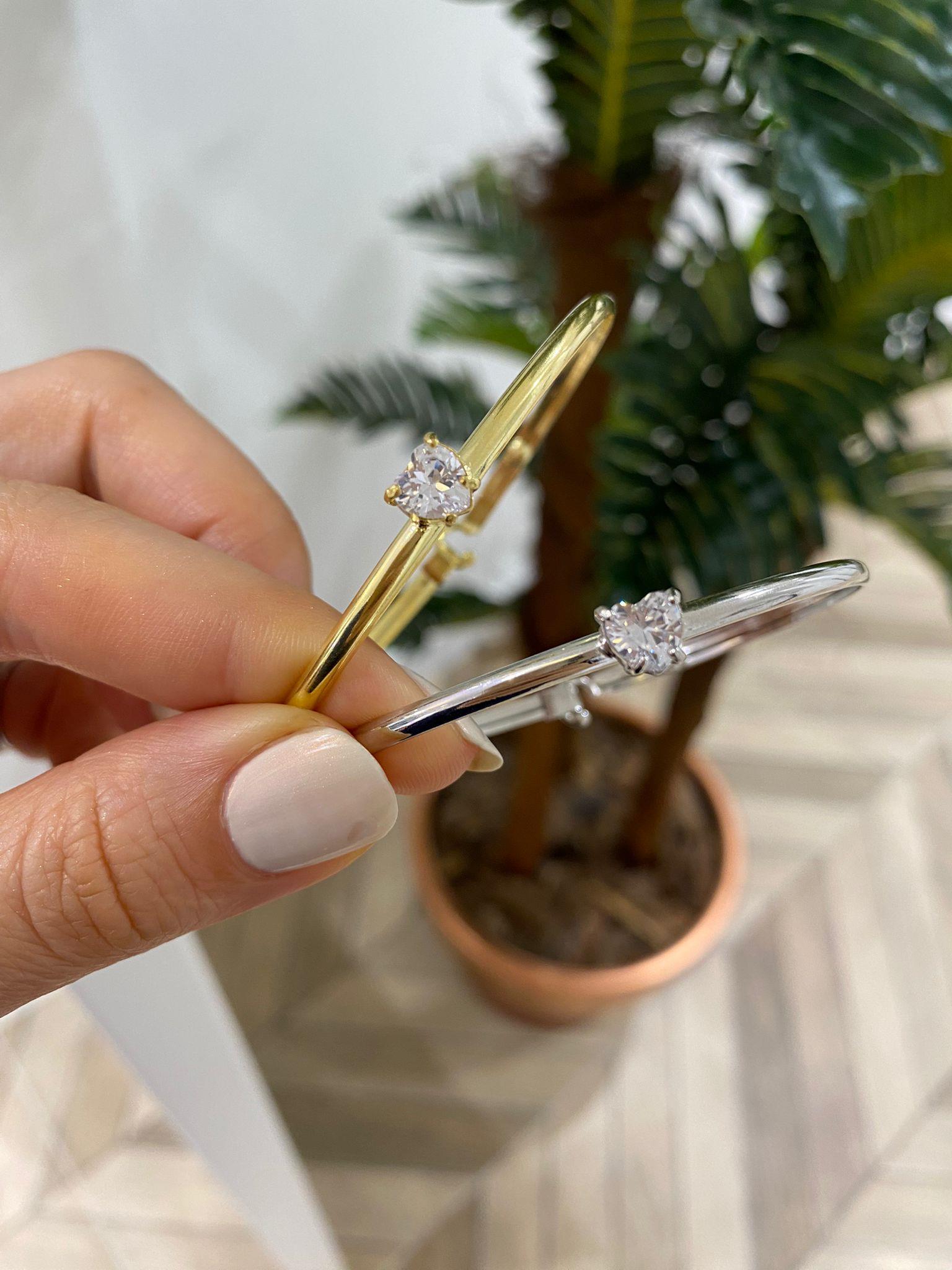 Kadın Gümüş Kalp Zirkon Taşlı Bileklik