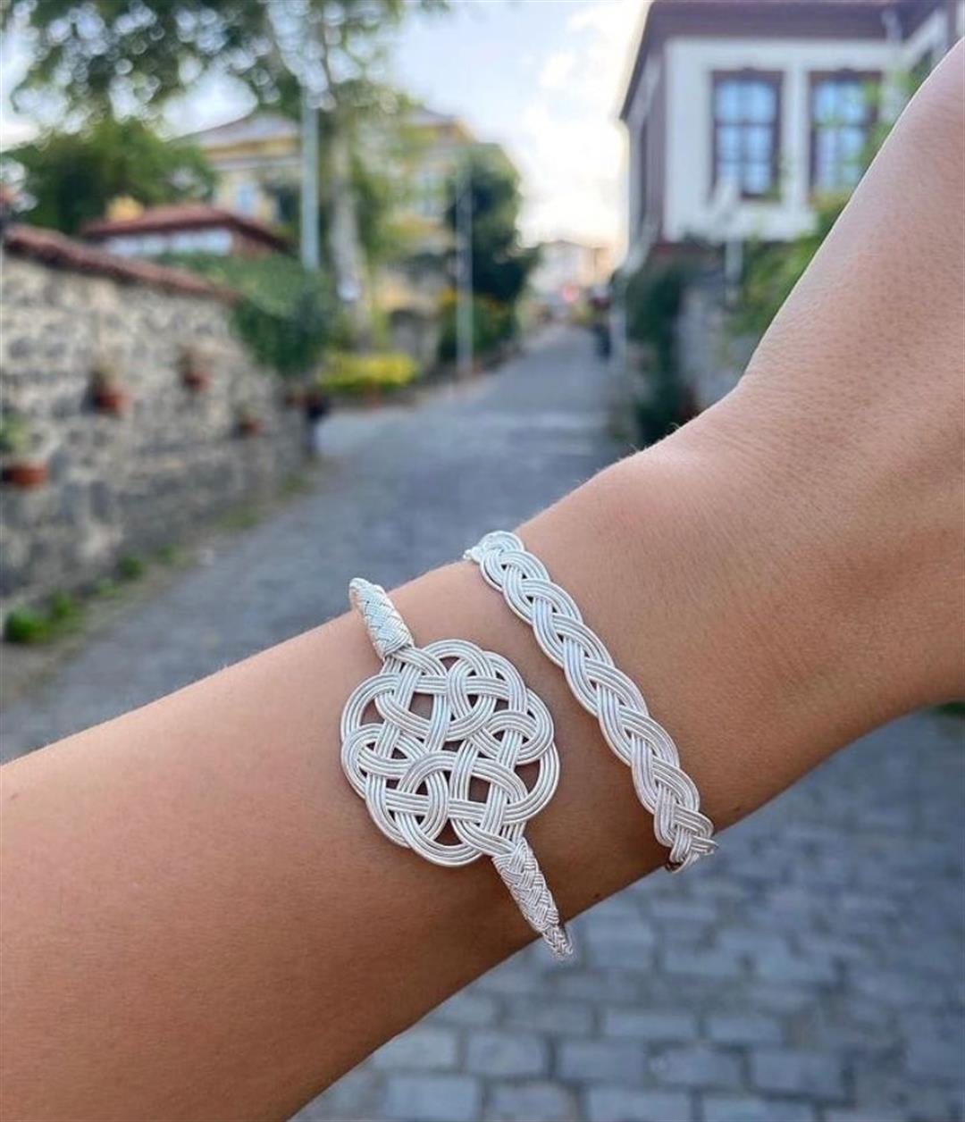 Kadın Gümüş Kazaziye Bileklik Kombin