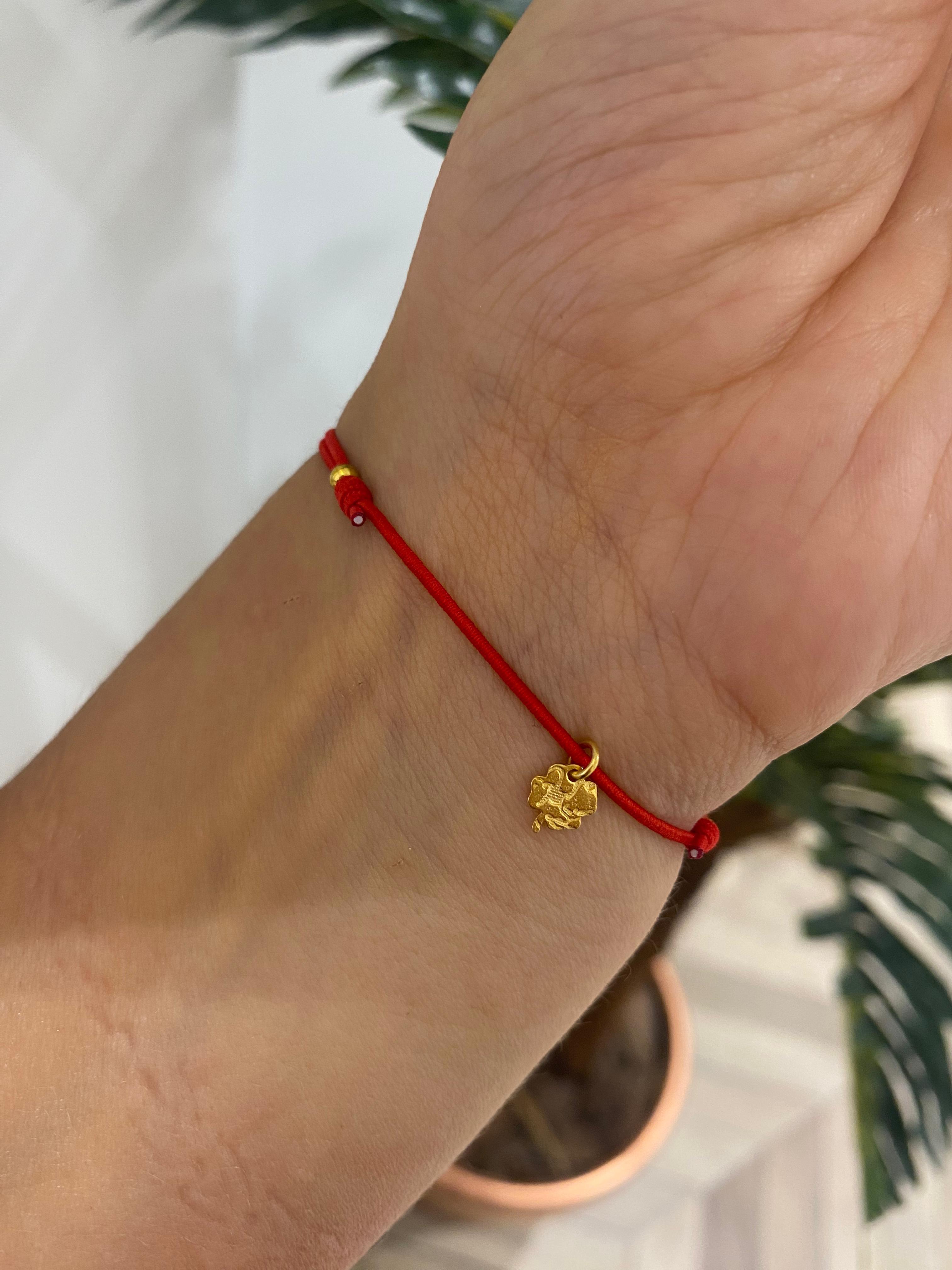 Kadın Gümüş Kırmızı İpli Mineli Bileklik