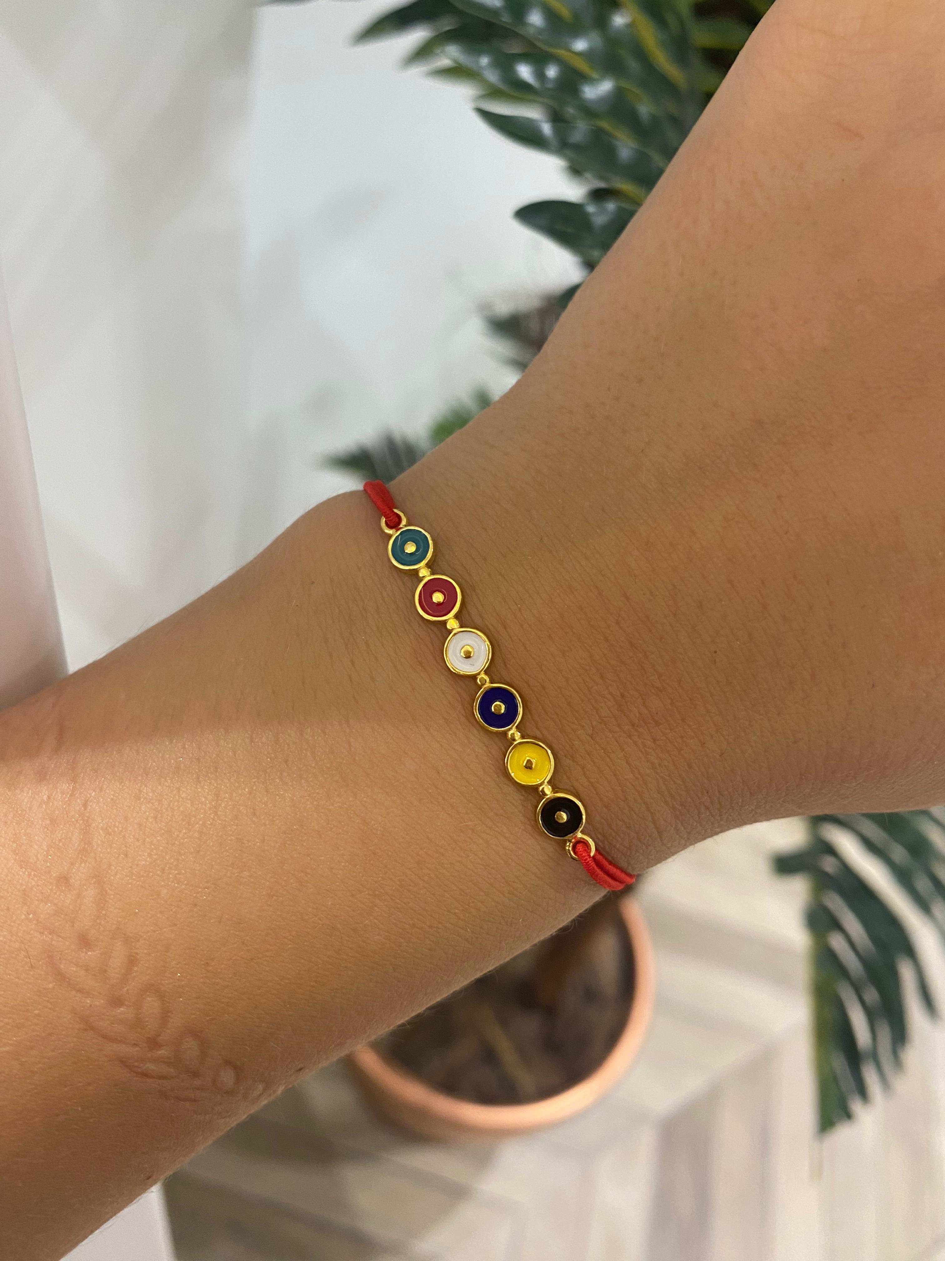 Kadın Gümüş Kırmızı İpli Mineli Bileklik