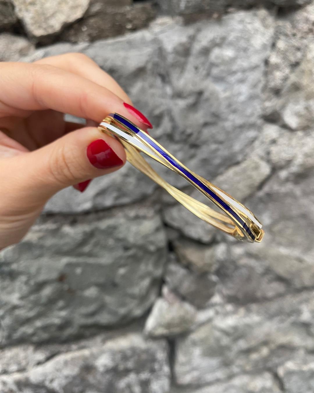 Kadın Gümüş Lacivert Beyaz Mineli Kelepçe