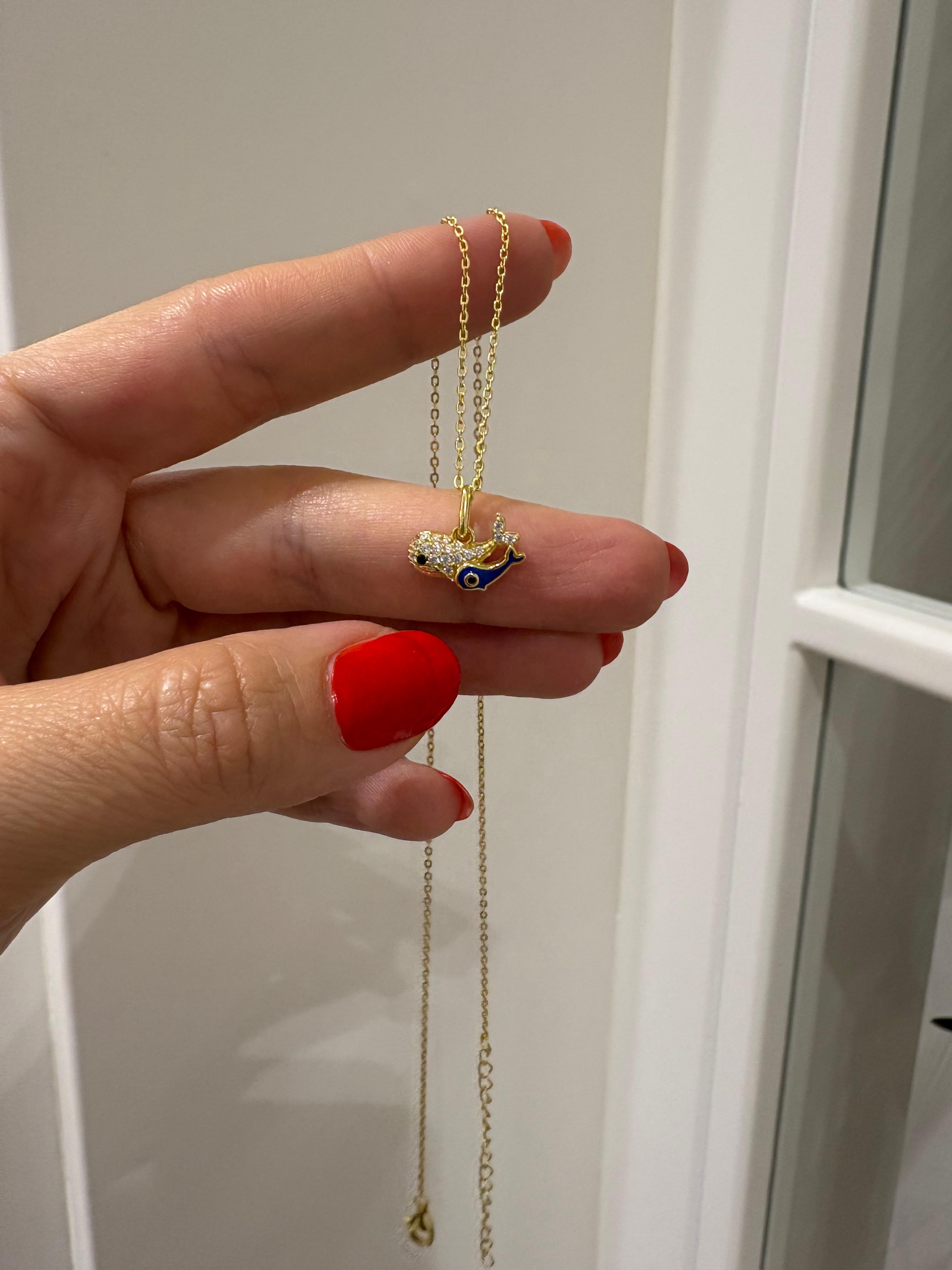 Kadın Gümüş Lacivert Mineli Balık Kolye