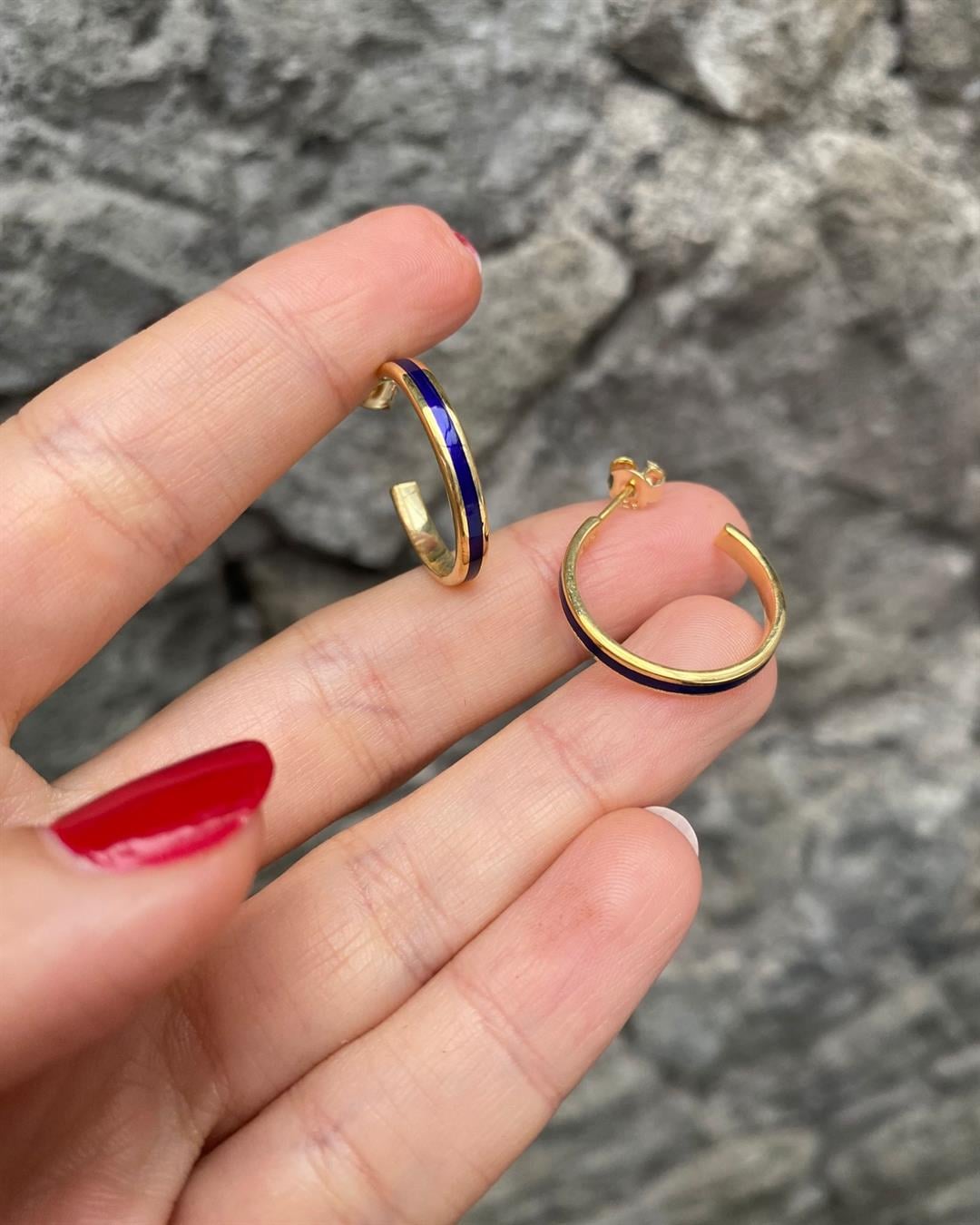 Kadın Gümüş Lacivert Mineli Halka Küpe (1.8 cm) 5730