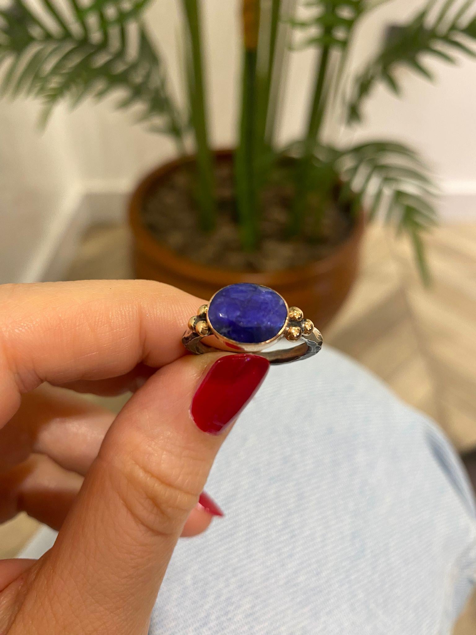 Kadın Gümüş Lapis Doğal Taşlı Otantik Yüzük 0623