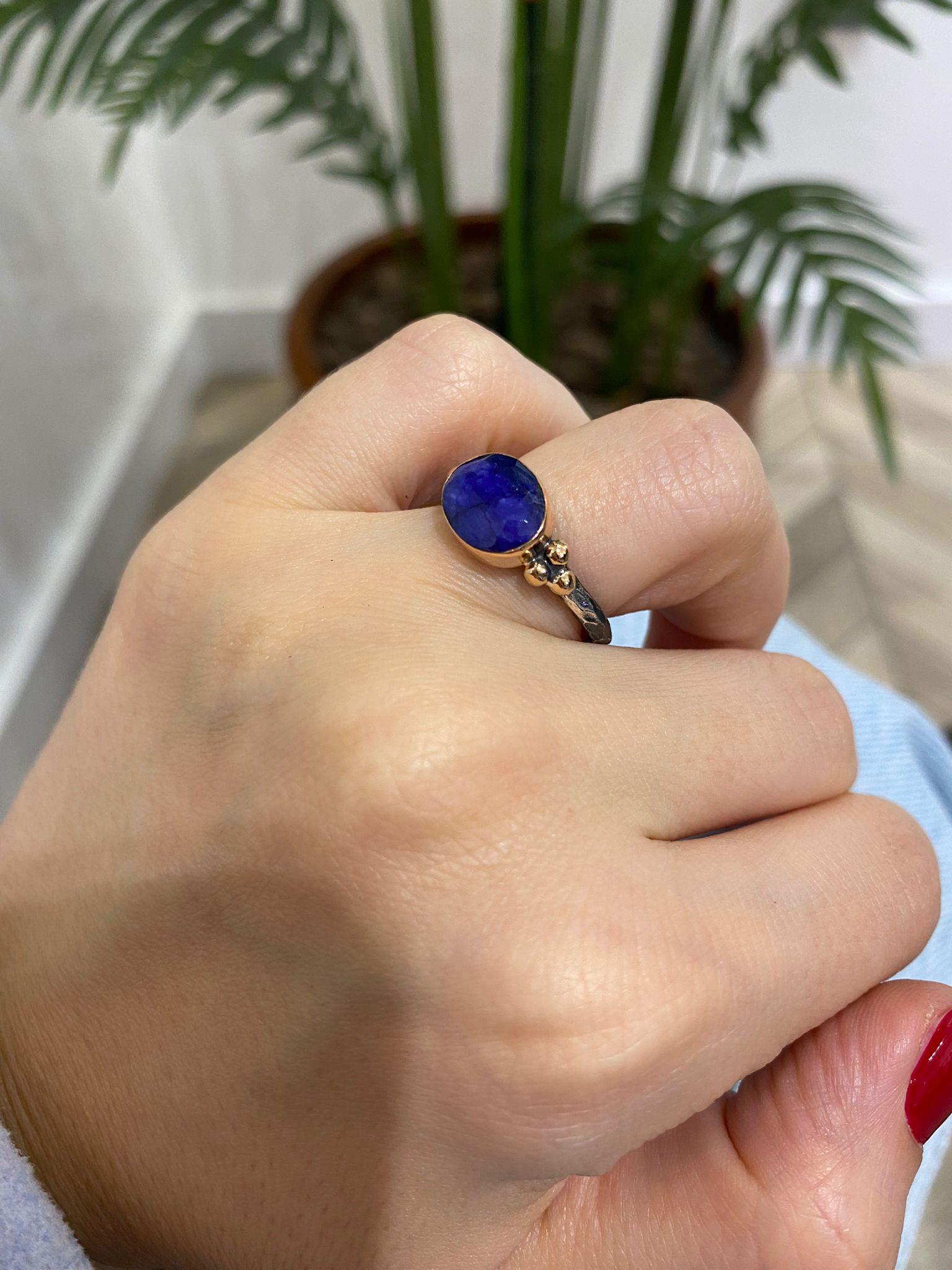 Kadın Gümüş Lapis Doğal Taşlı Otantik Yüzük 0623