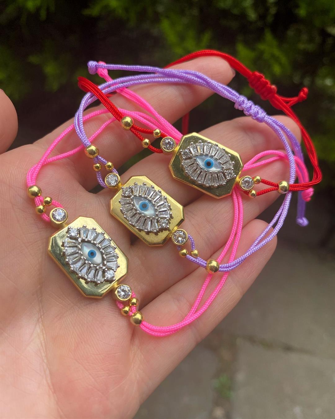 Kadın Gümüş Lila İpli Baget Göz Bileklik