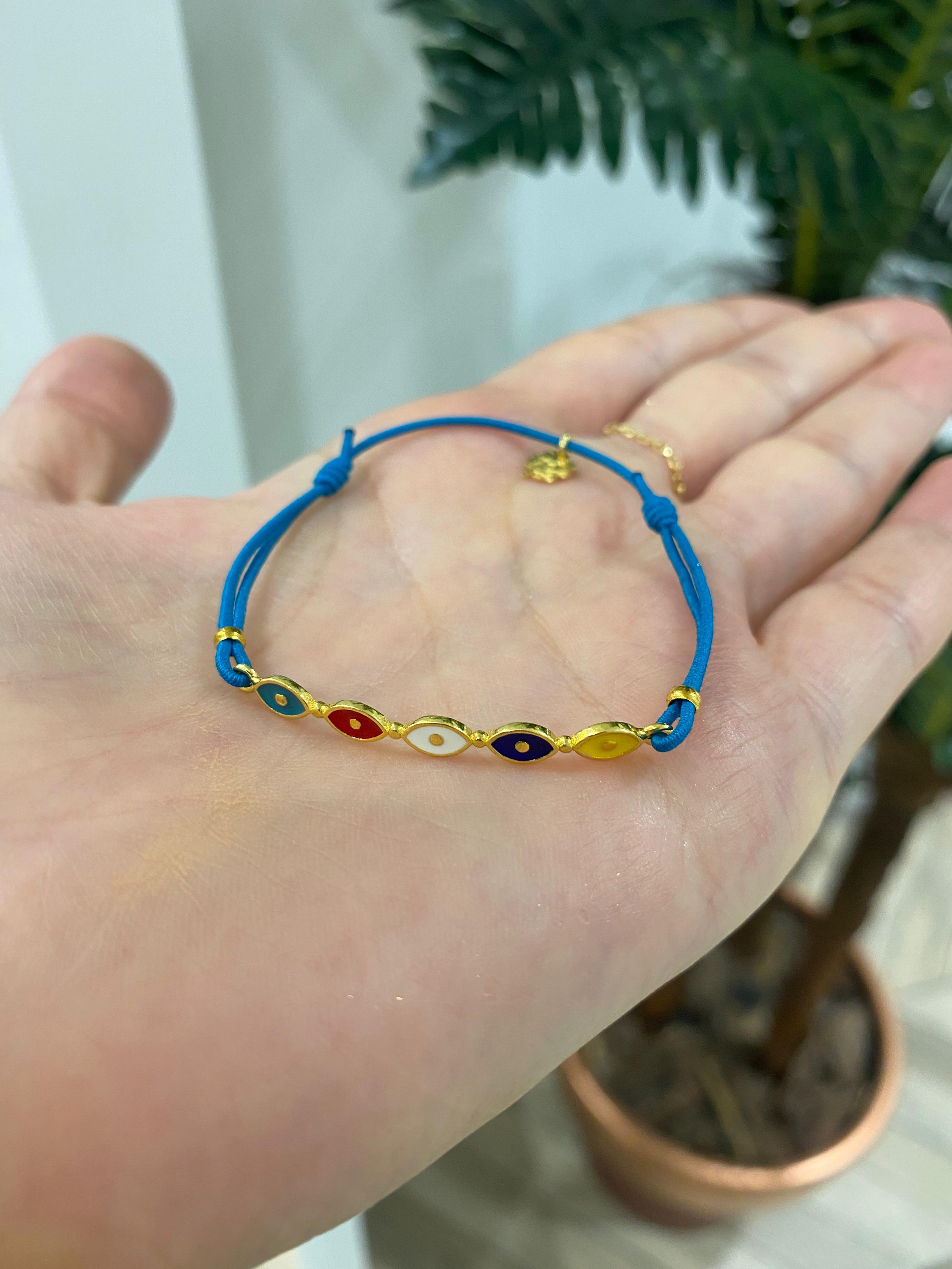 Kadın Gümüş Mavi İpli Mineli Bileklik