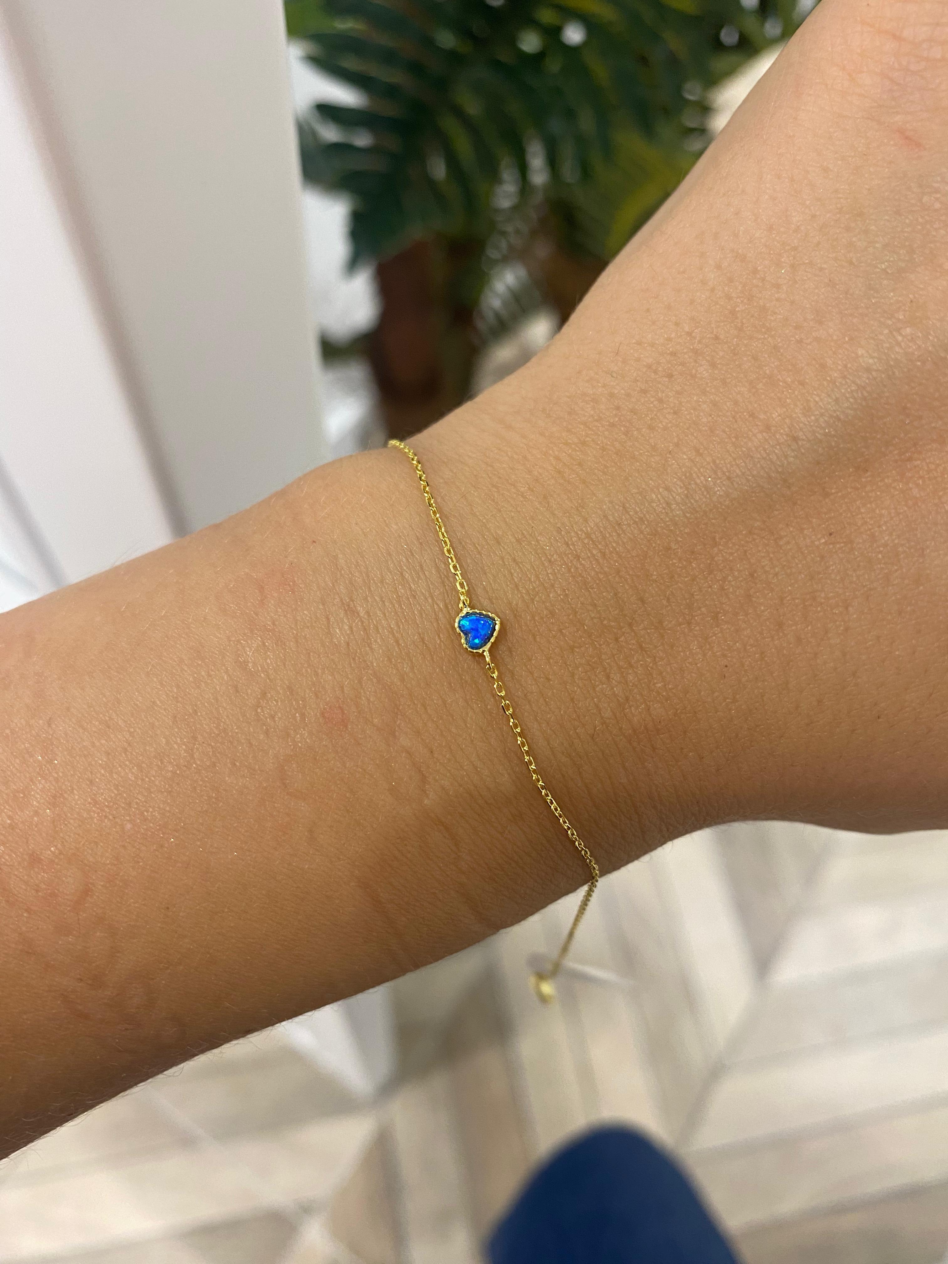 Kadın Gümüş Opal Taşlı Kalp Bileklik