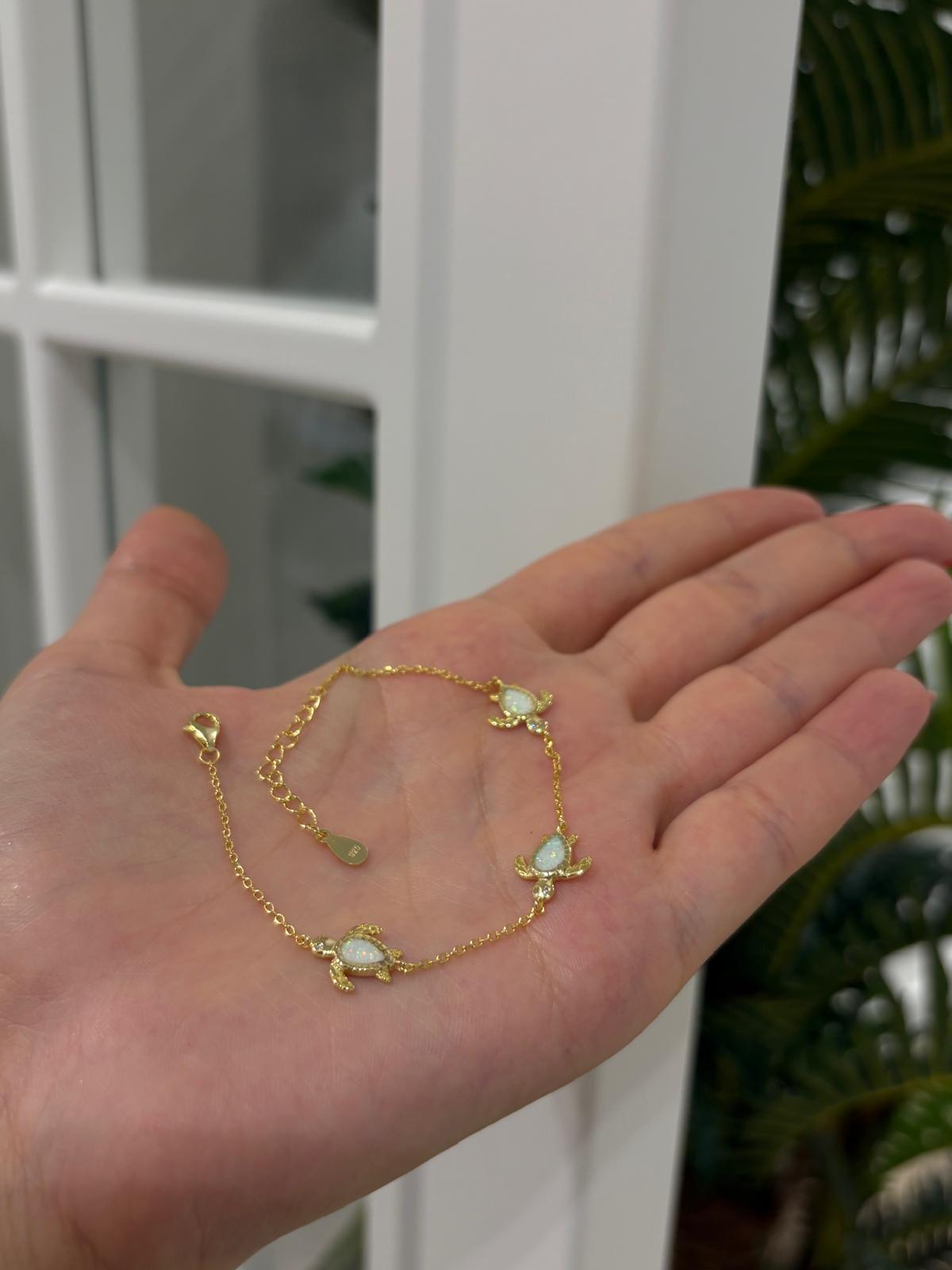 Kadın Gümüş Opal Taşlı Kamplumbağa Bileklikklik