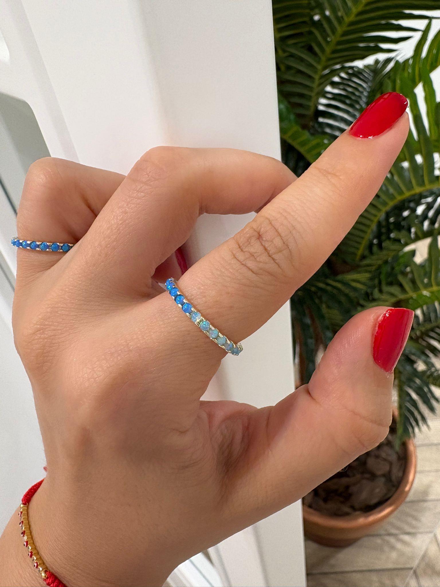 Kadın Gümüş Opal Taşlı Tamtur Yüzük