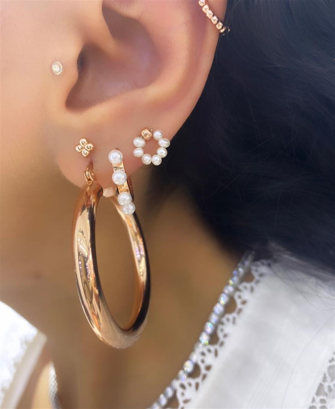 Kadın Gümüş Rose Halka Küpe