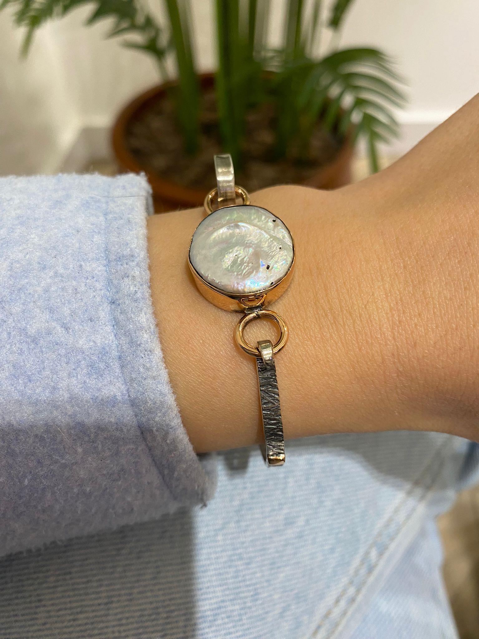 Kadın Gümüş Sedefli Tasarım Bileklik 5820