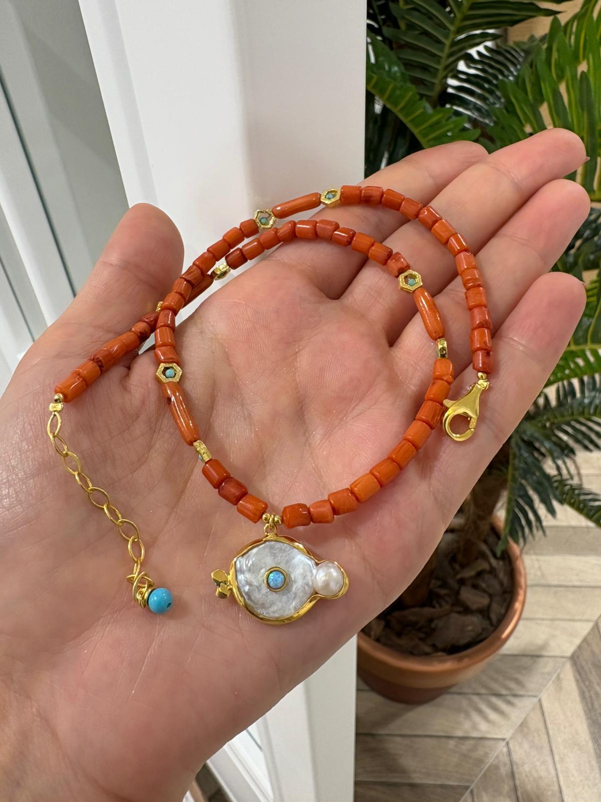 Kadın Gümüş Sedefli Turuncu Doğal Taşlı Kolye