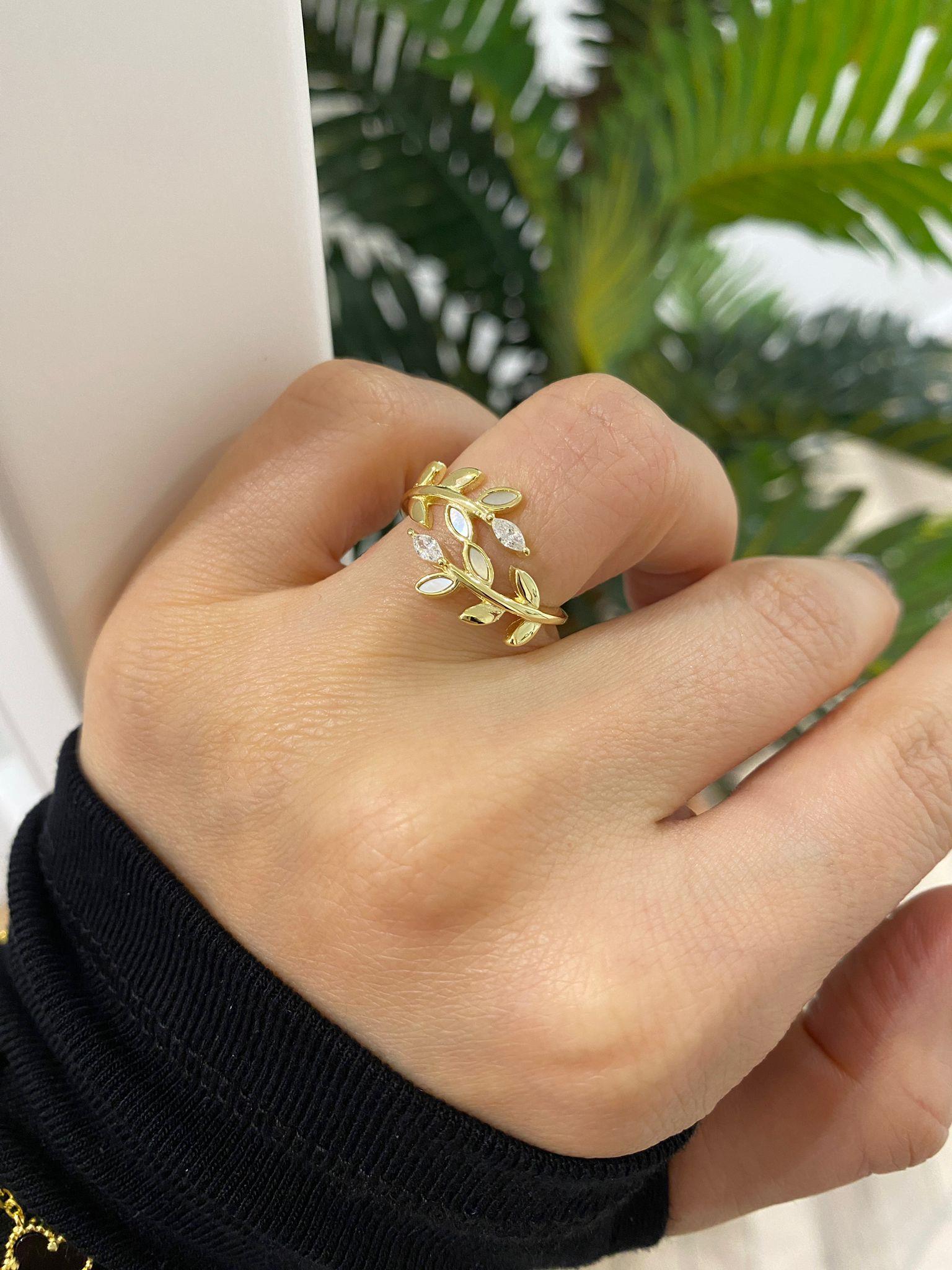 Kadın Gümüş Sedefli Yaprak Yüzük