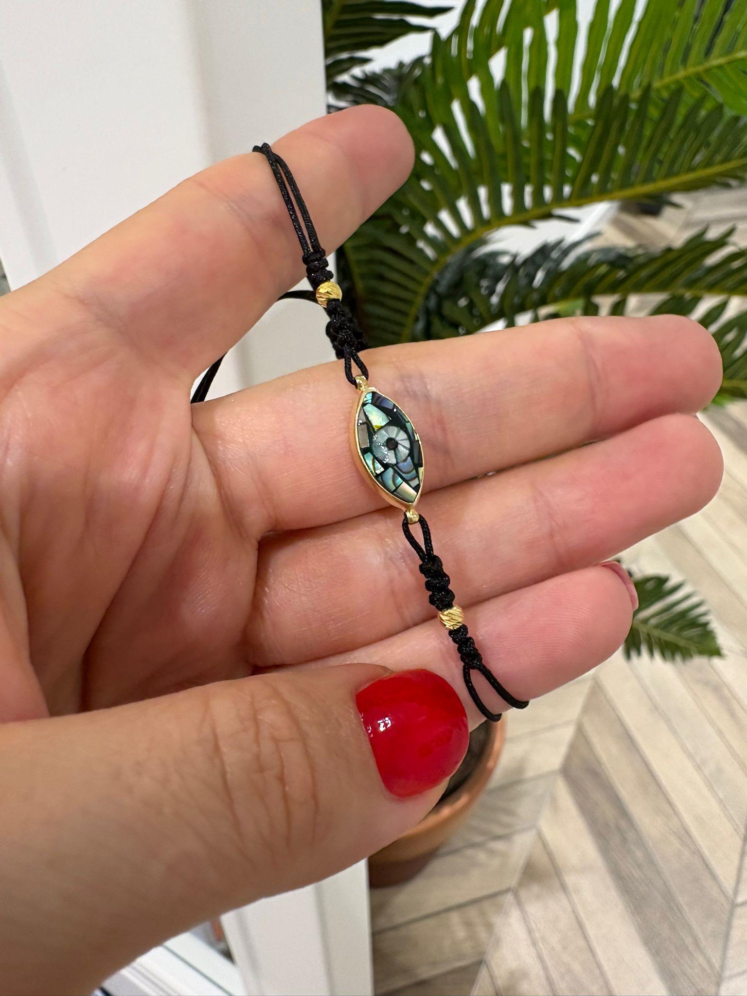 Kadın Gümüş Siyah İpli Göz Bileklik