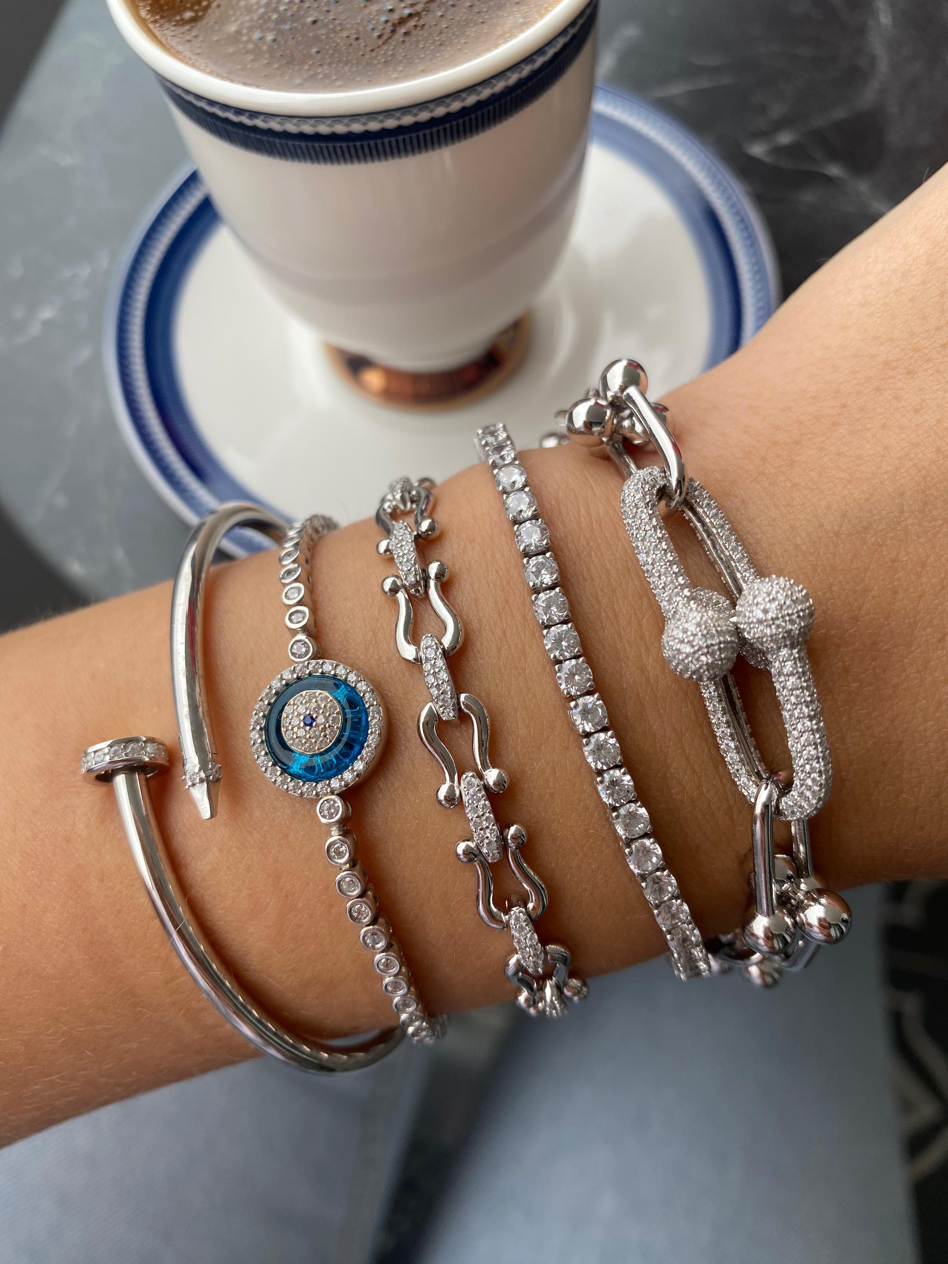 Kadın Gümüş Taşlı Tasarım Bileklik