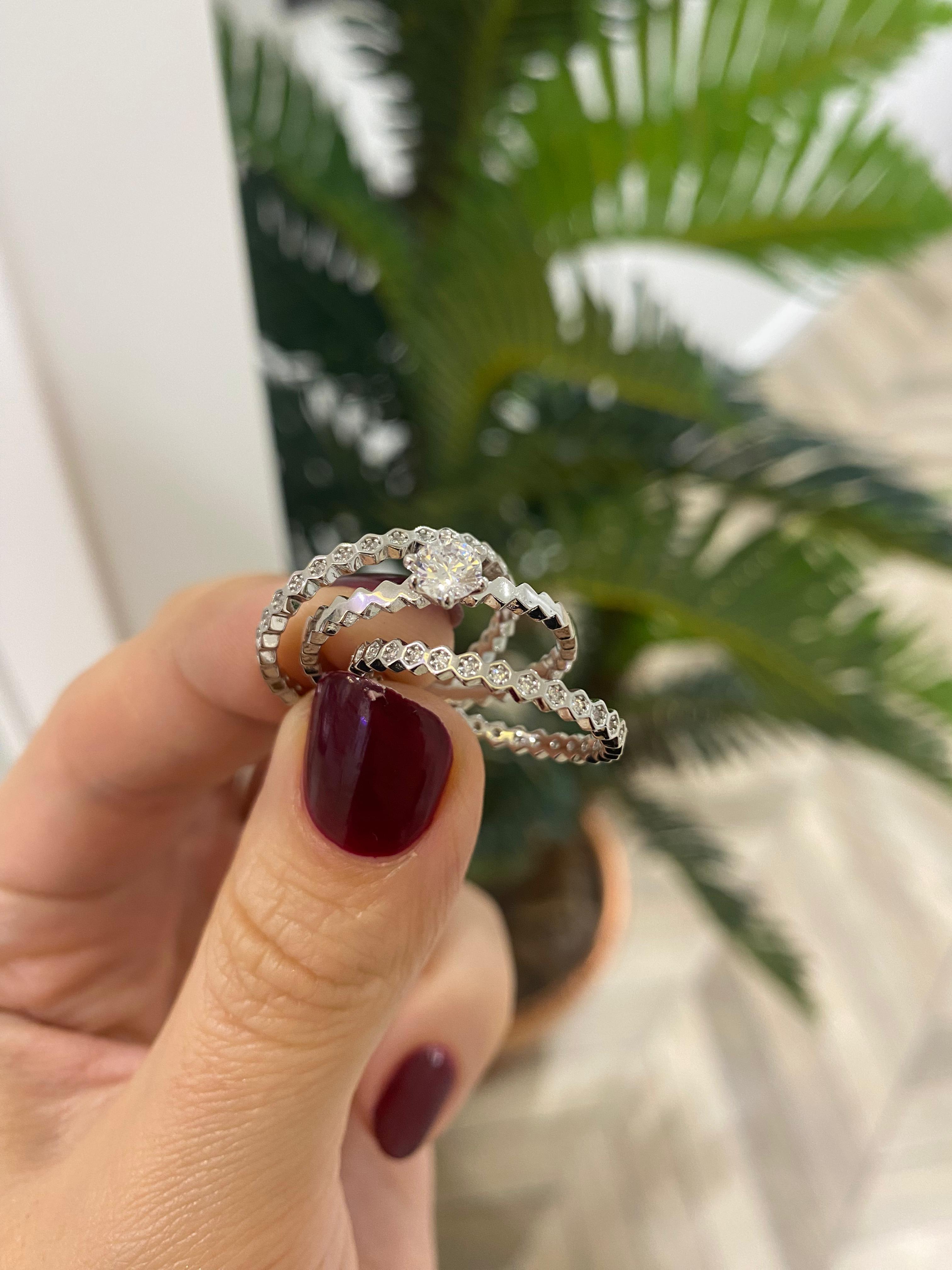 Kadın Gümüş Tektaşlı Kombin Yüzük