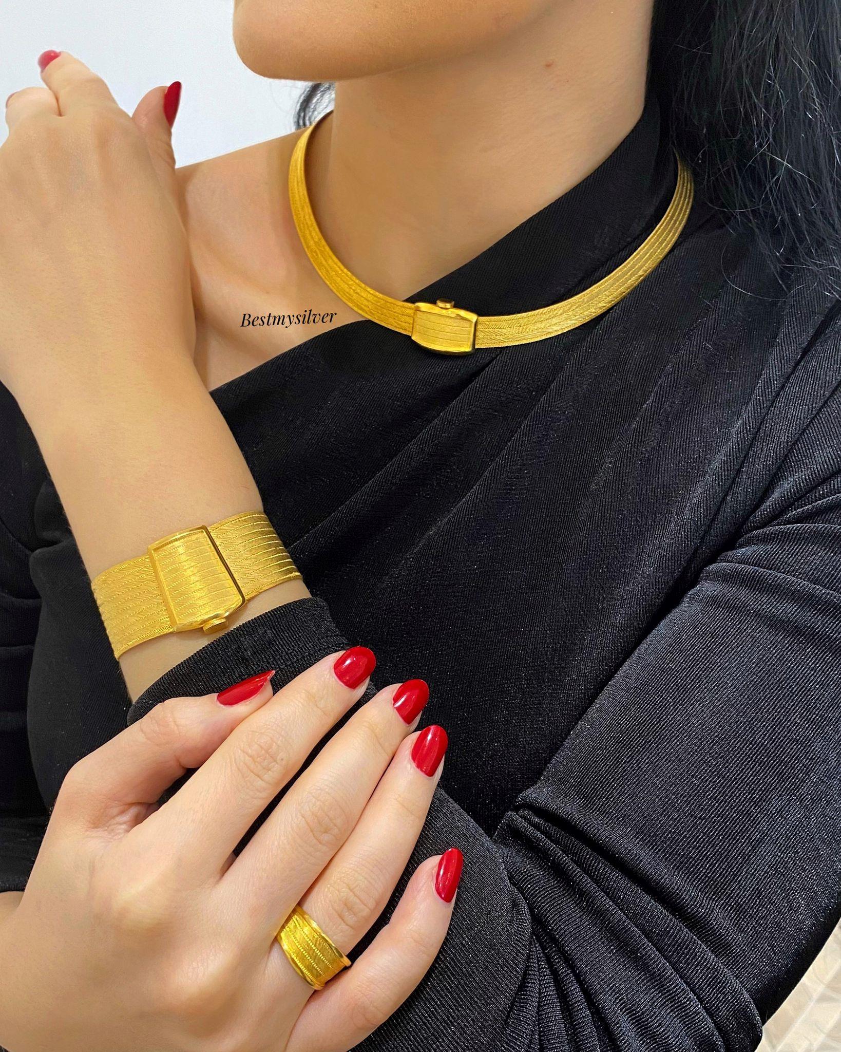 Kadın Gümüş Trabzon Hasır 11 Sıra Bileklik 5 Sıra Gerdanlık ve Yüzük Set