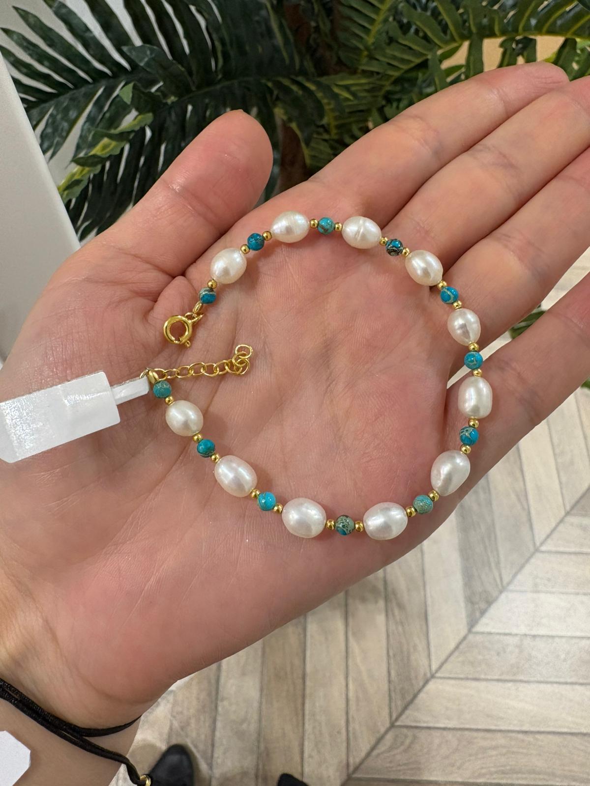 Kadın Gümüş Turkuaz İncili Bileklik