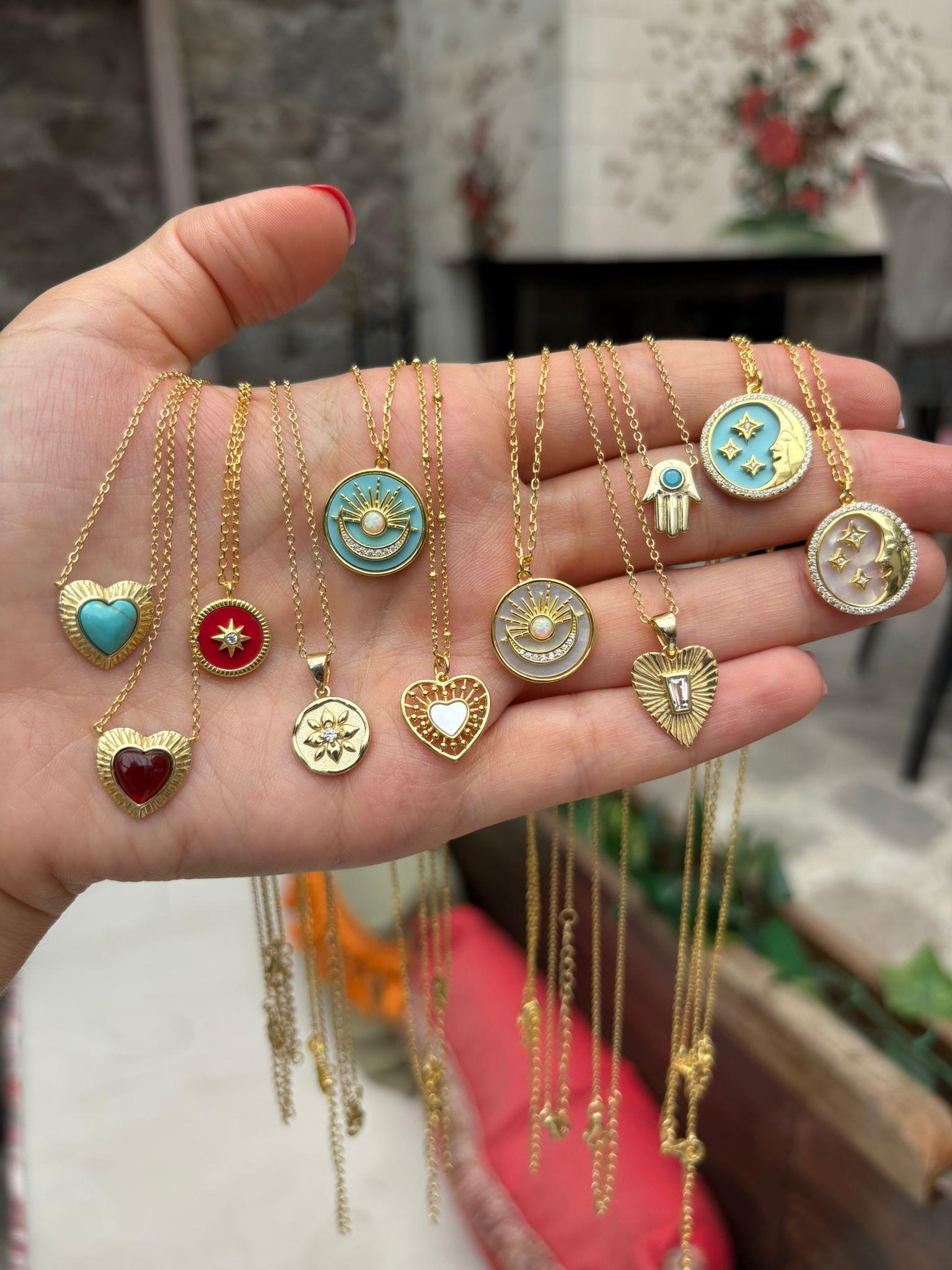 Kadın Gümüş Turkuaz Mineli Hilal Kolye