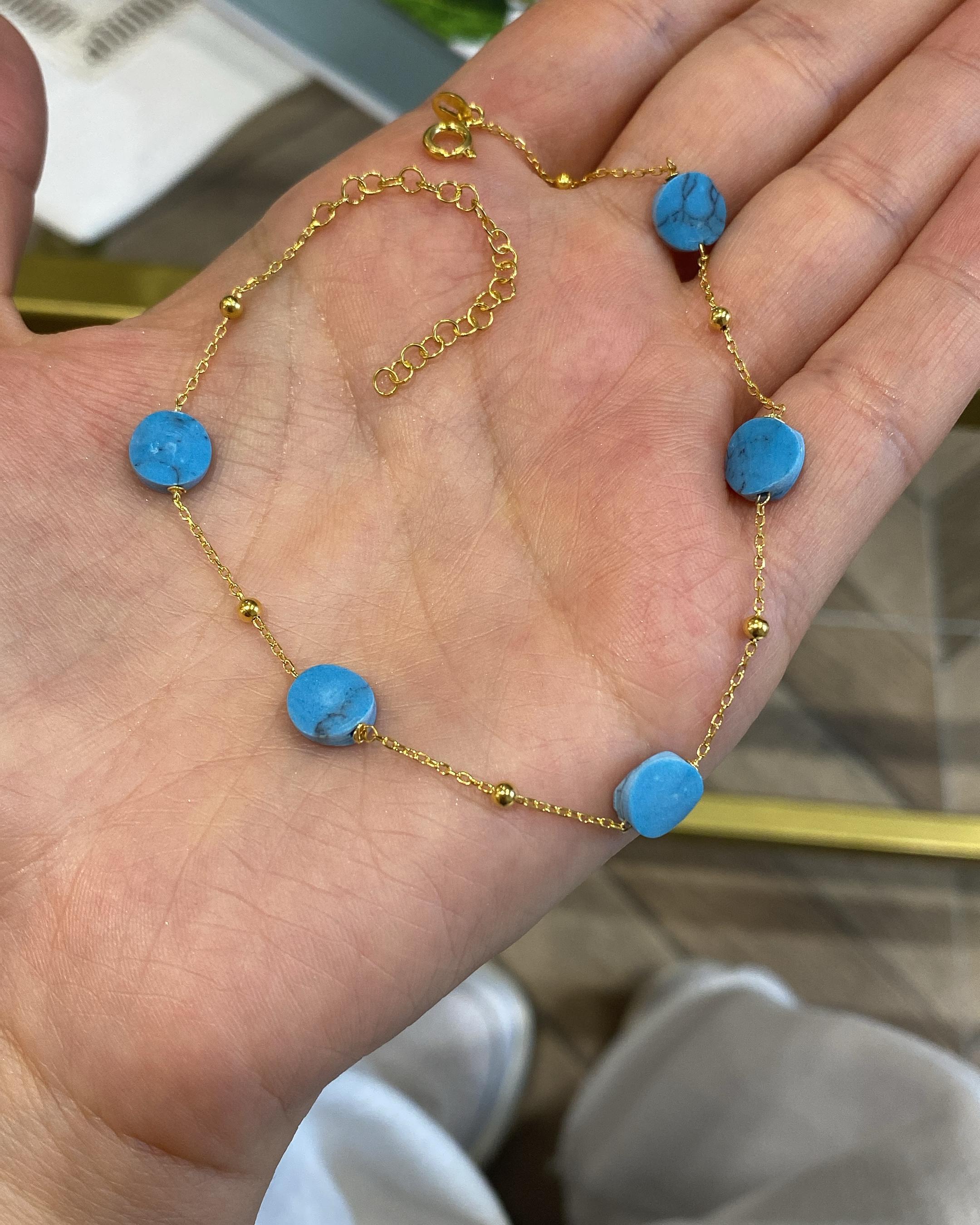 Kadın Gümüş Turkuaz Taşlı Hal Hal