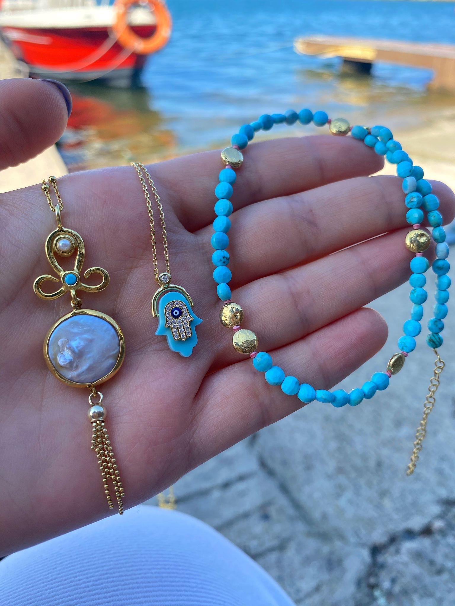 Kadın Gümüş Turkuaz Taşlı Kolye