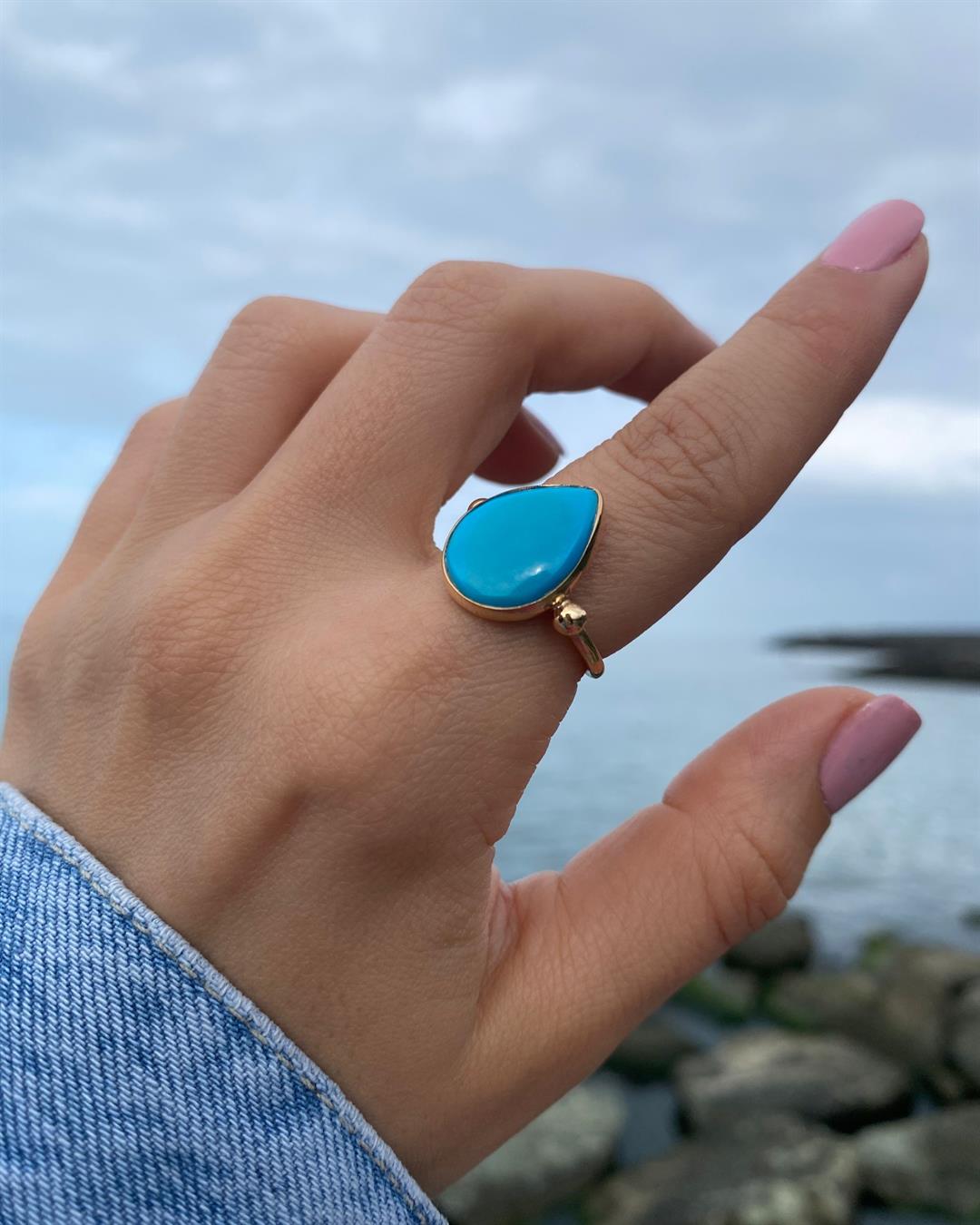 Kadın Gümüş Turkuaz Taşlı Yüzlü