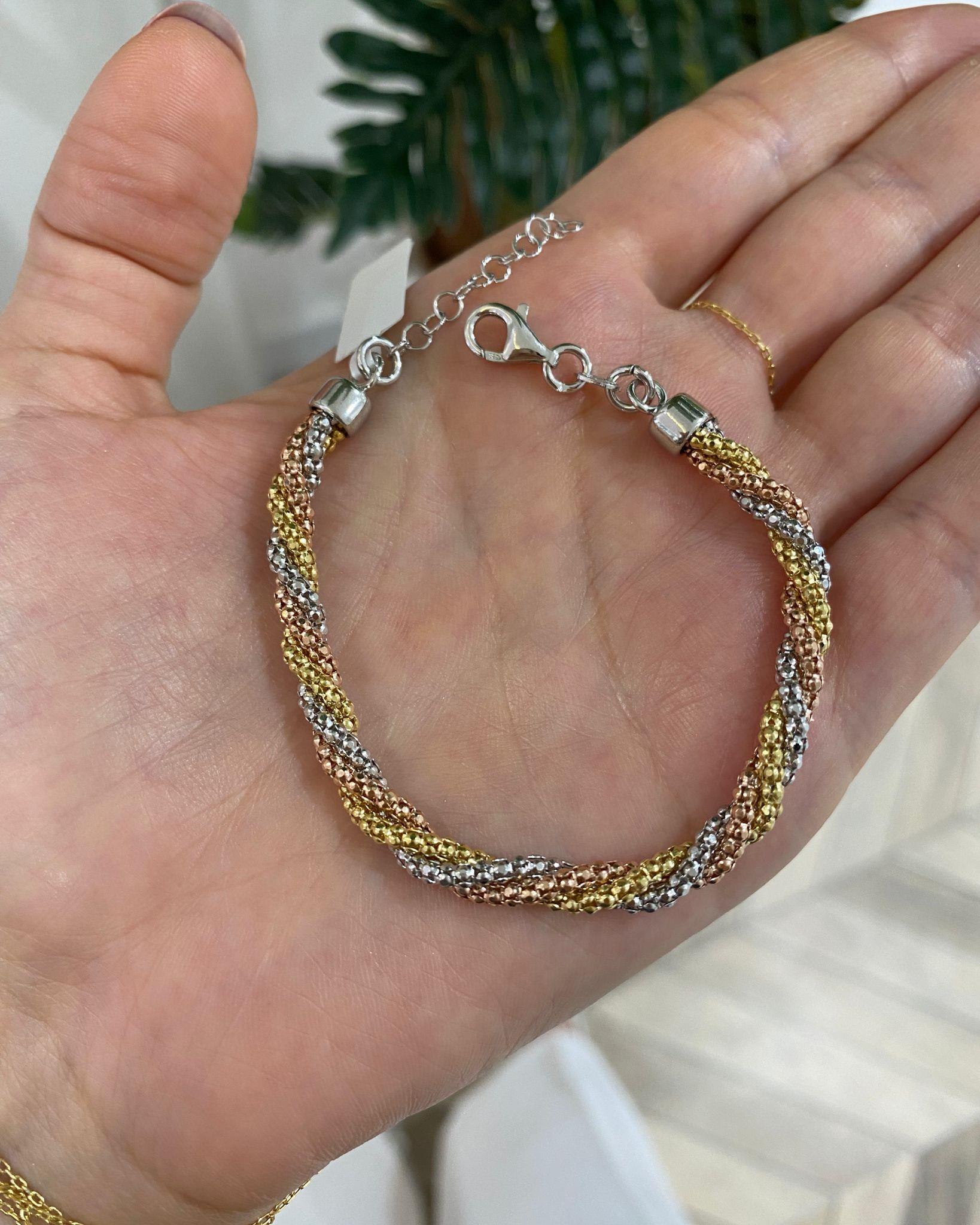 Kadın Gümüş Üç Renkli Dorica Bileklik