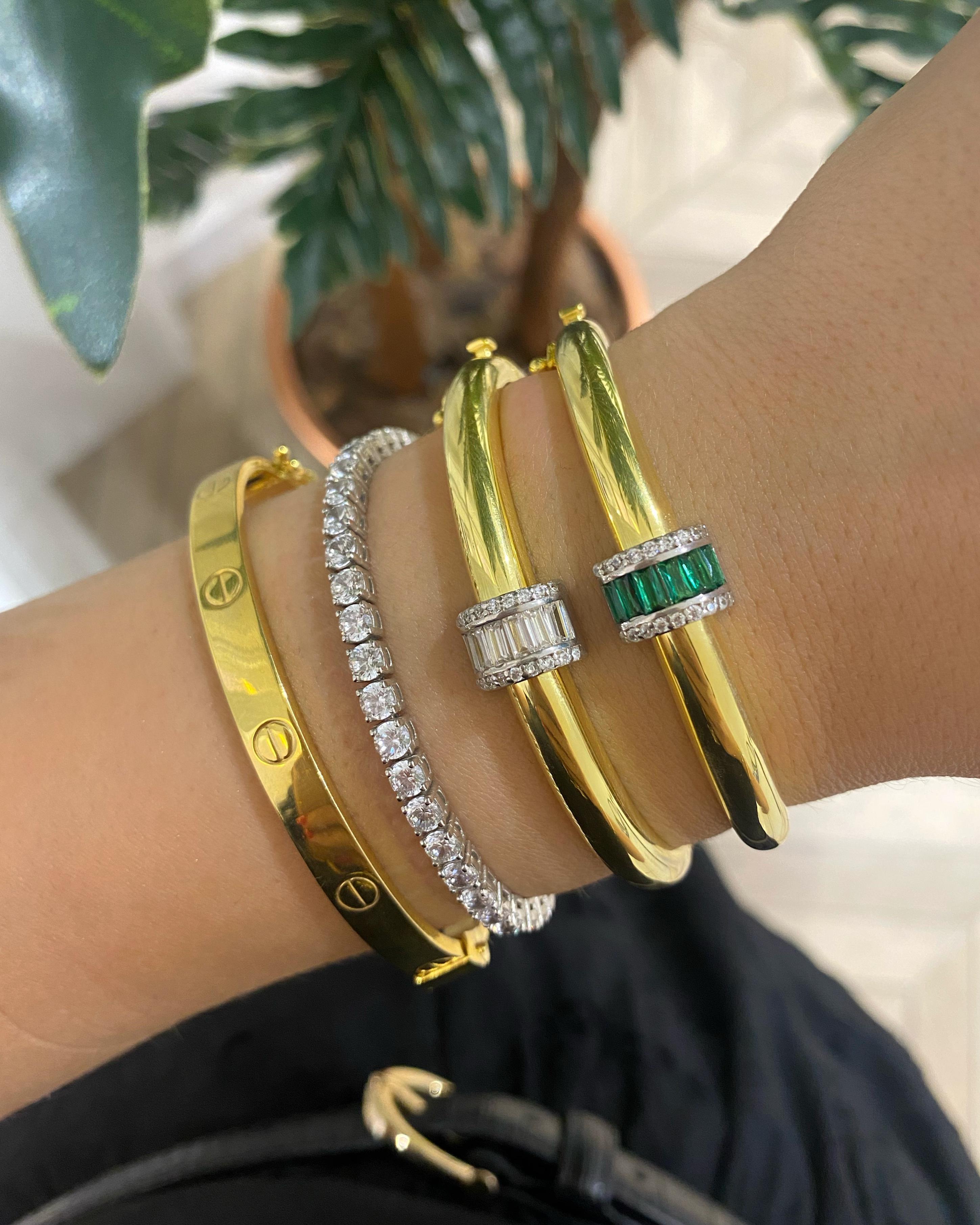 Kadın Gümüş Yeşil Baget Taşlı Tasarım Bileklik