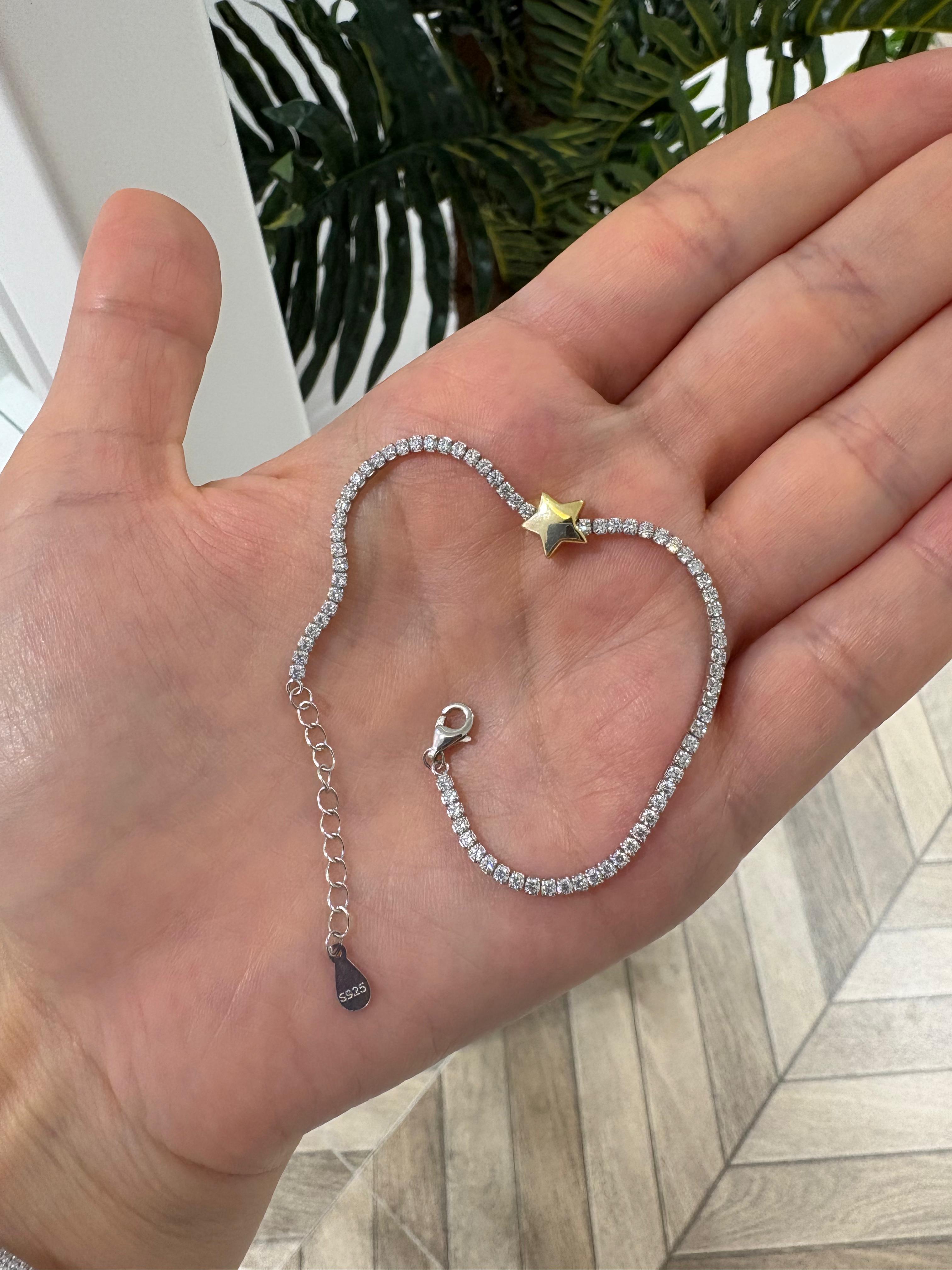 Kadın Gümüş Yıldızlı Suyolu Bileklik