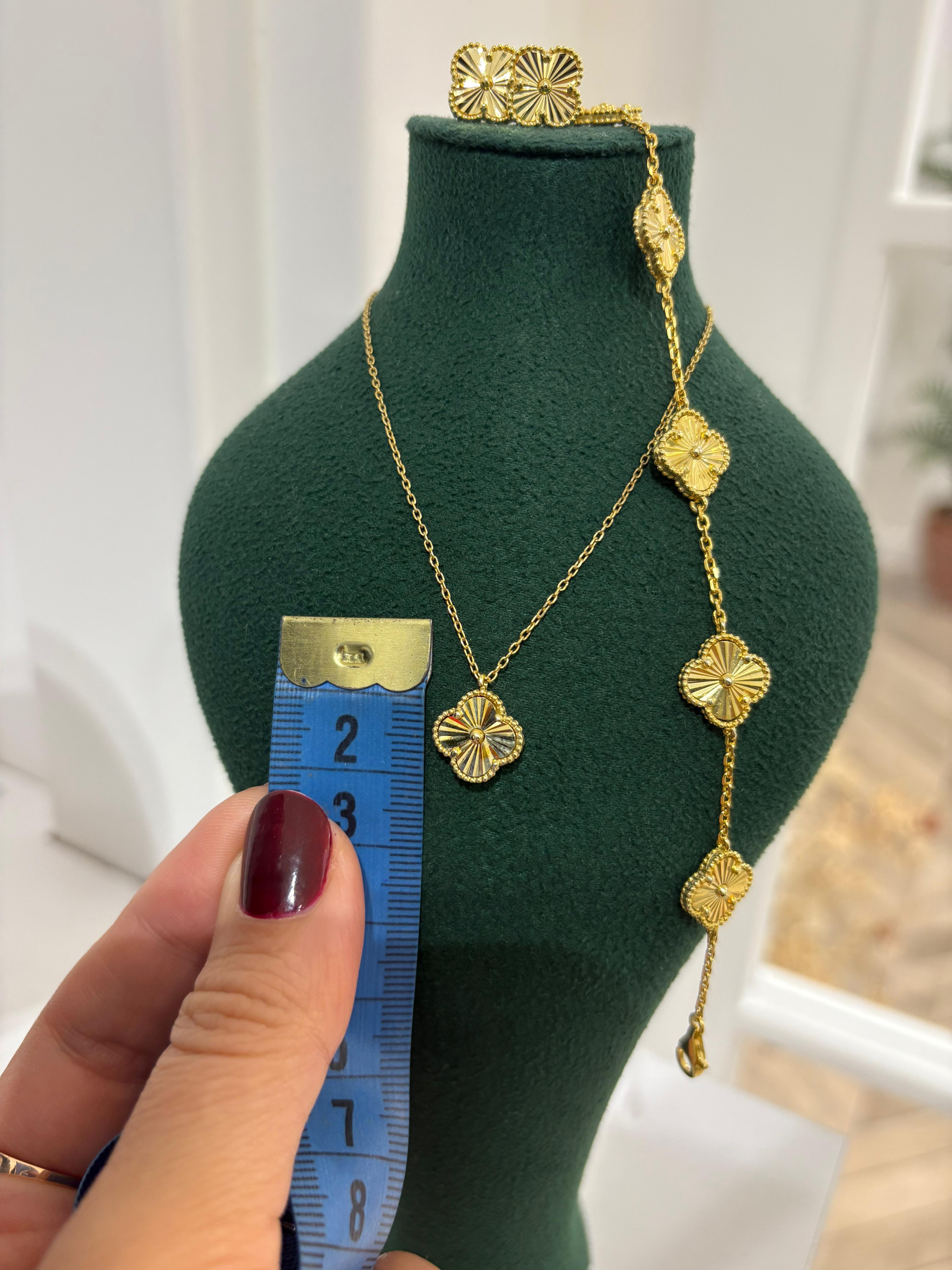 Kadın Gümüş Yonca Kolye Yonca Bileklik ve Küpe Seti