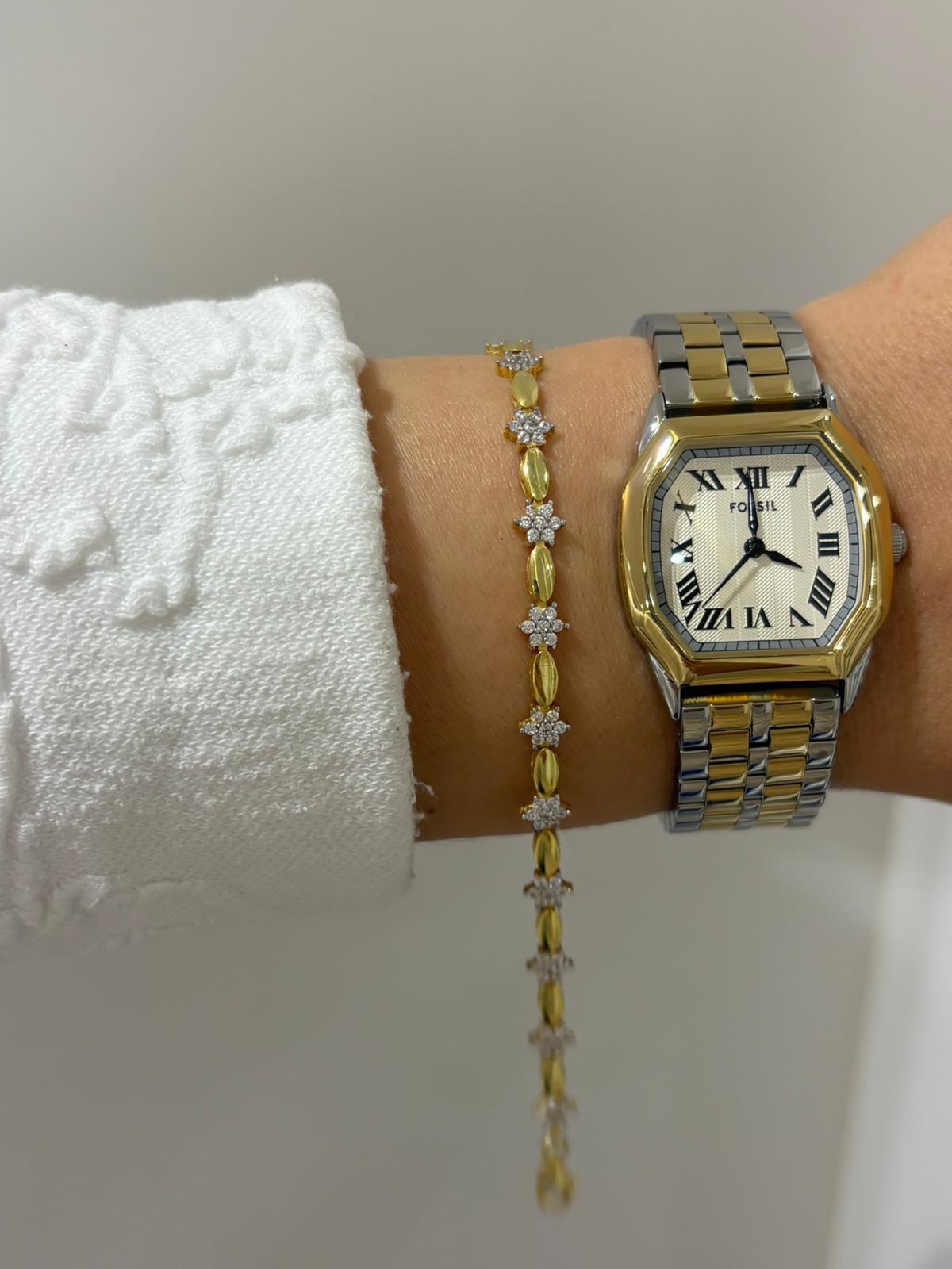 Kadın Gümüş Zirkon Taşlı Çiçek Bileklik 