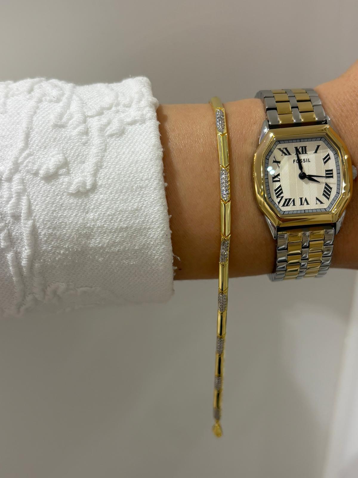 Kadın Gümüş Zirkon Taşlı Tasarım Bileklik 