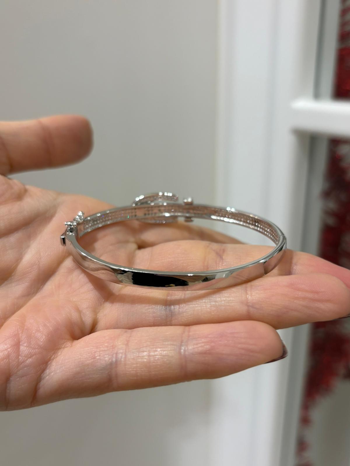 Kadın Gümüş Zirkon Taşlı Tasarım Kelepçe Bileklik 