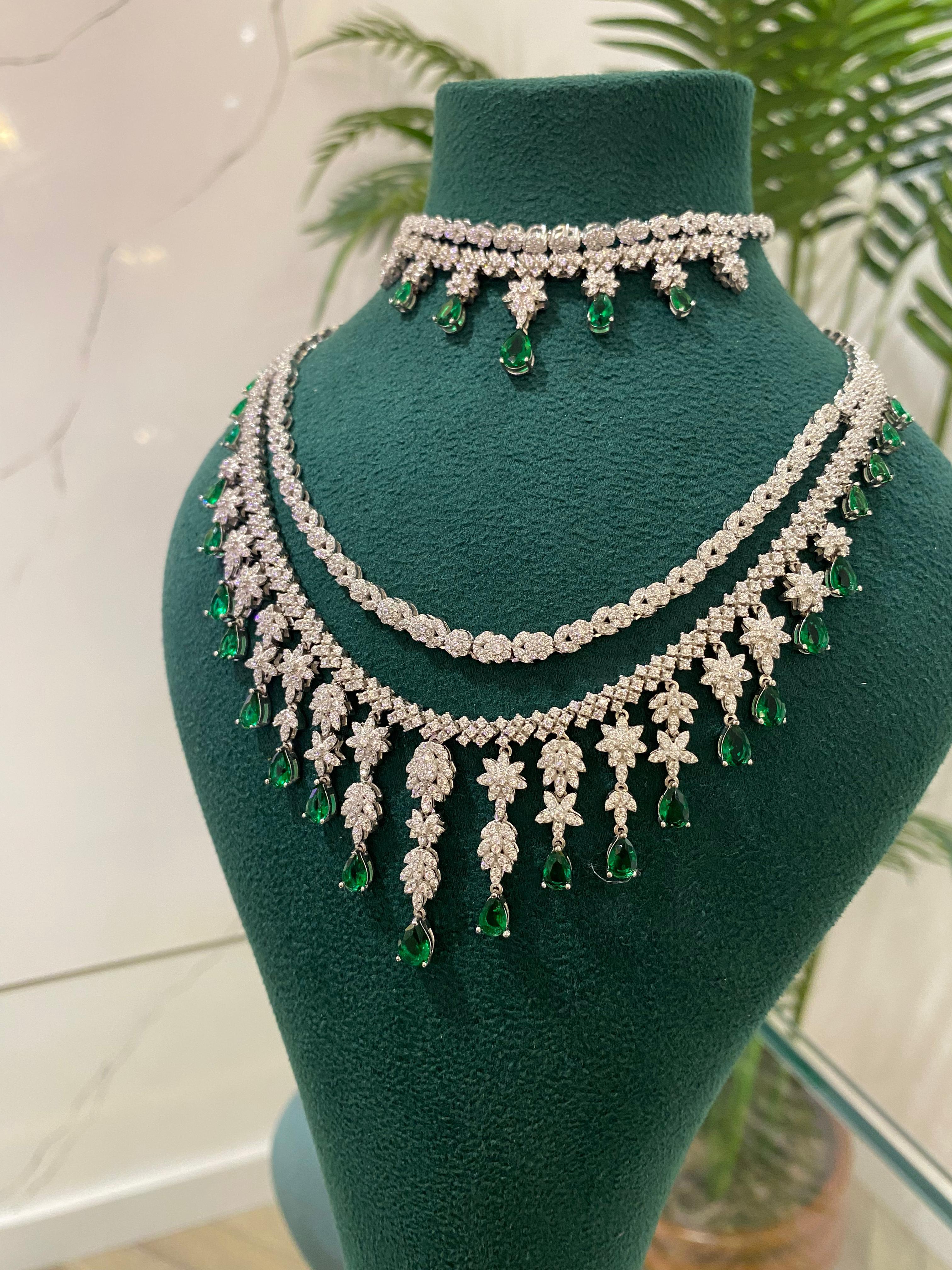 Kadın Gümüş Zümrüt Taşlı Düğün Set Takımı