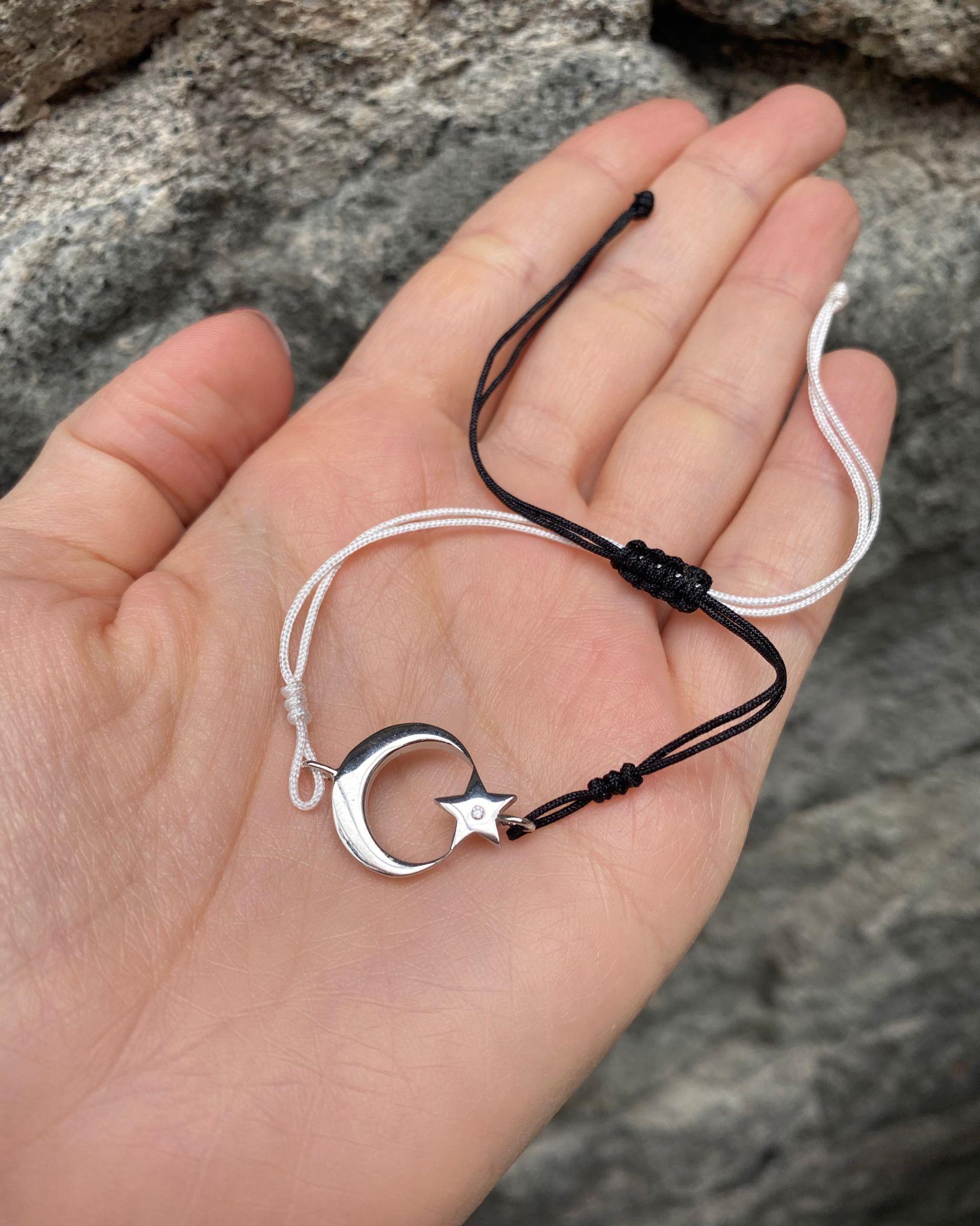 Unisex Ay Yıldız Bileklik Siyah Beyaz