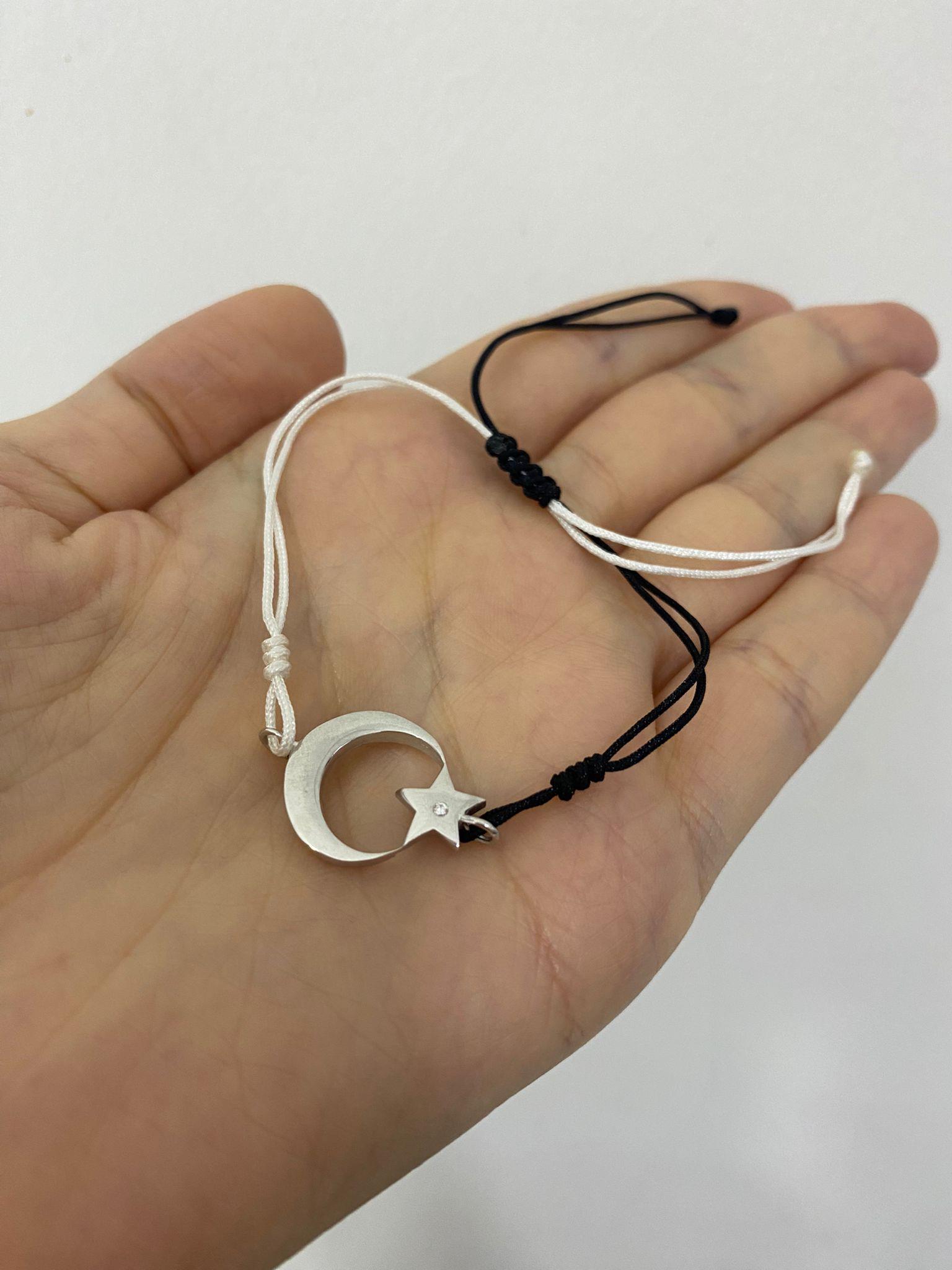 Unisex Ay Yıldız Bileklik Siyah Beyaz