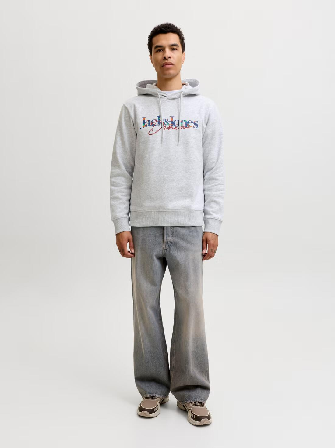 Jack&Jones  Erkek 12298419 Jjaeo Sweat Hood Beyaz
