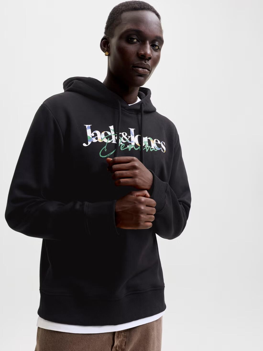 Jack&Jones  Erkek 12298419 Jjaeo Sweat Hood Siyah