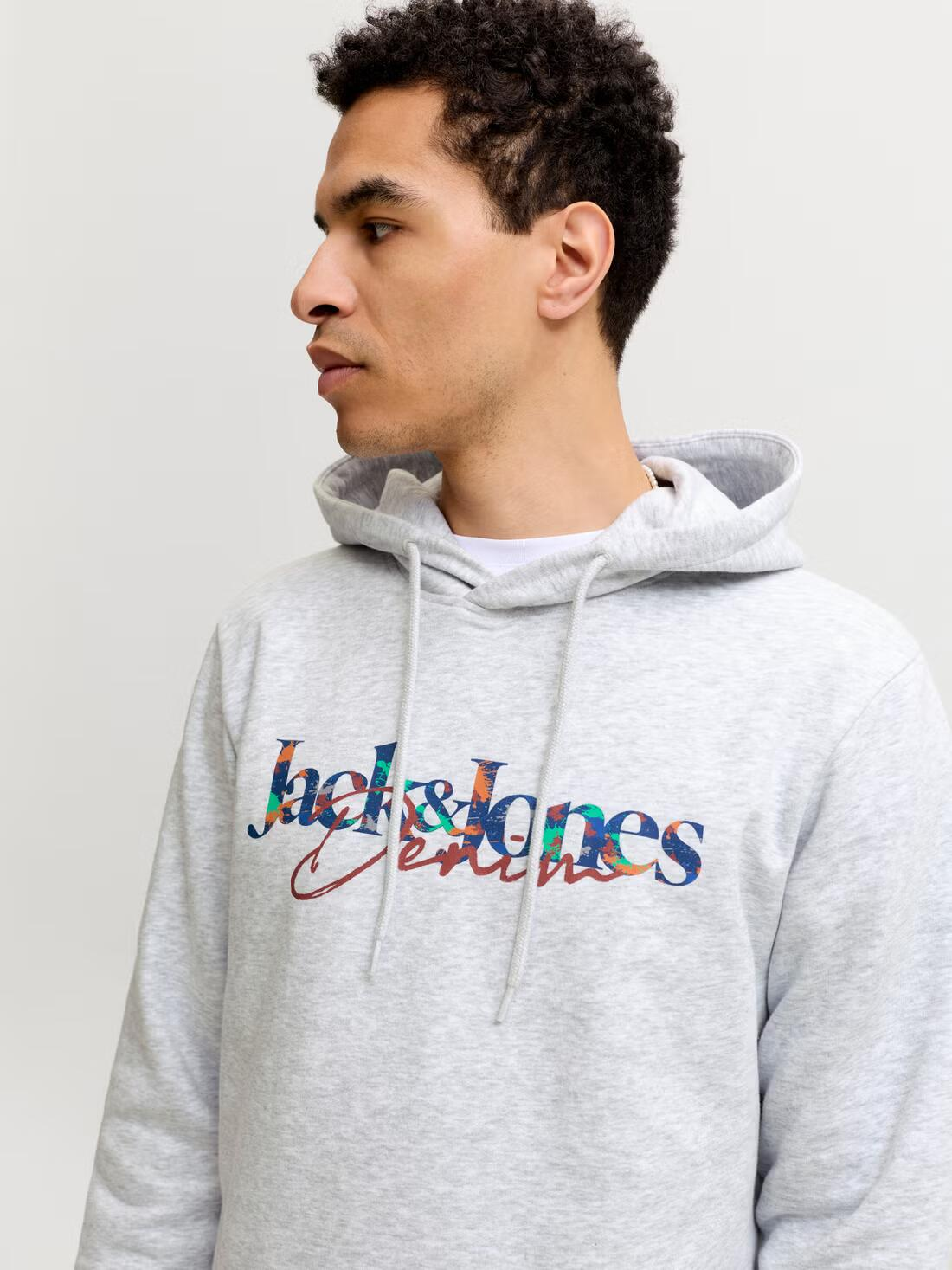 Jack&Jones  Erkek 12298419 Jjaeo Sweat Hood Beyaz