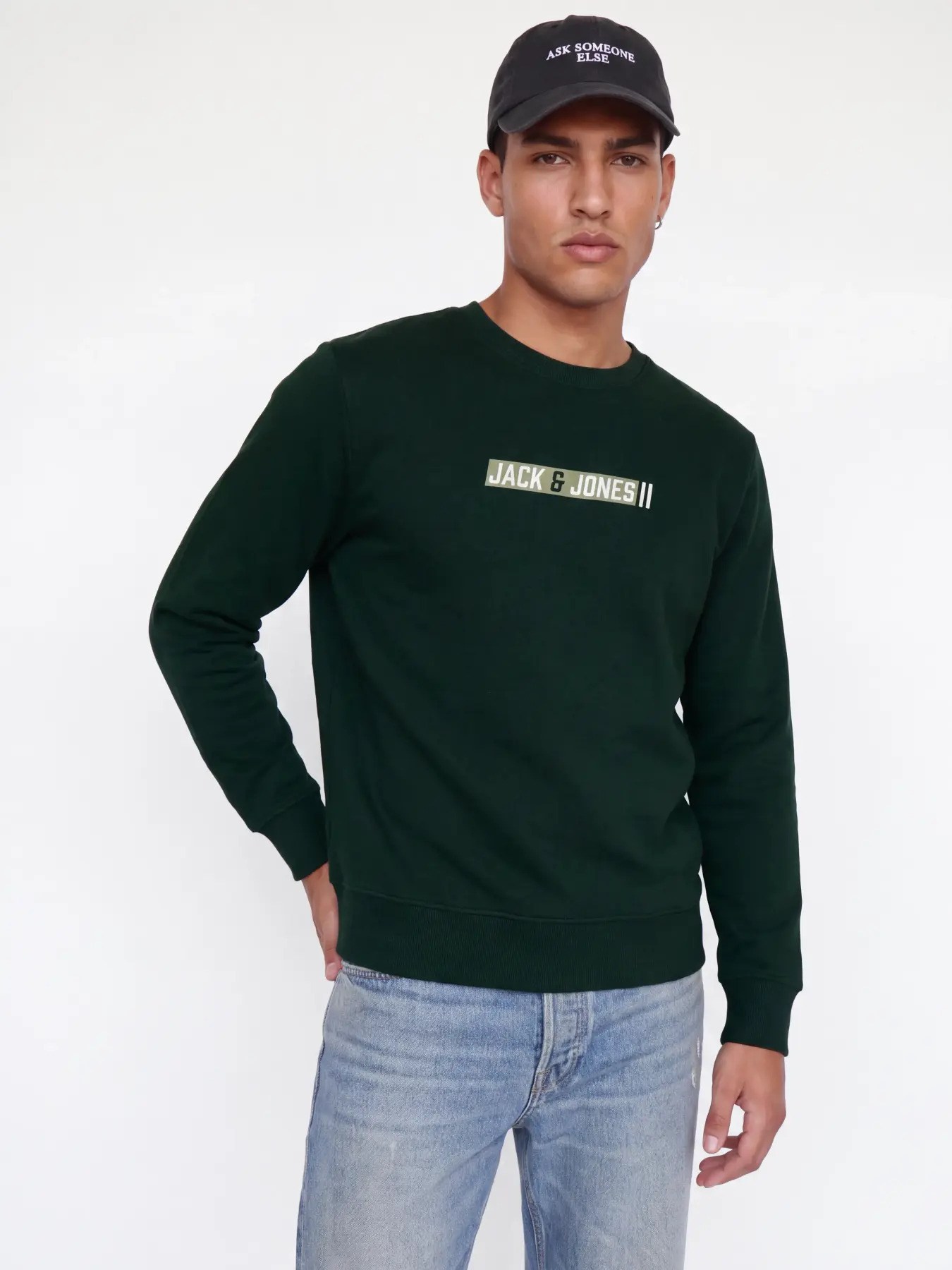 Jack&Jones Erkek 12298431 jjmunk sweat crew neck Sweatshirts K.Yeşil
