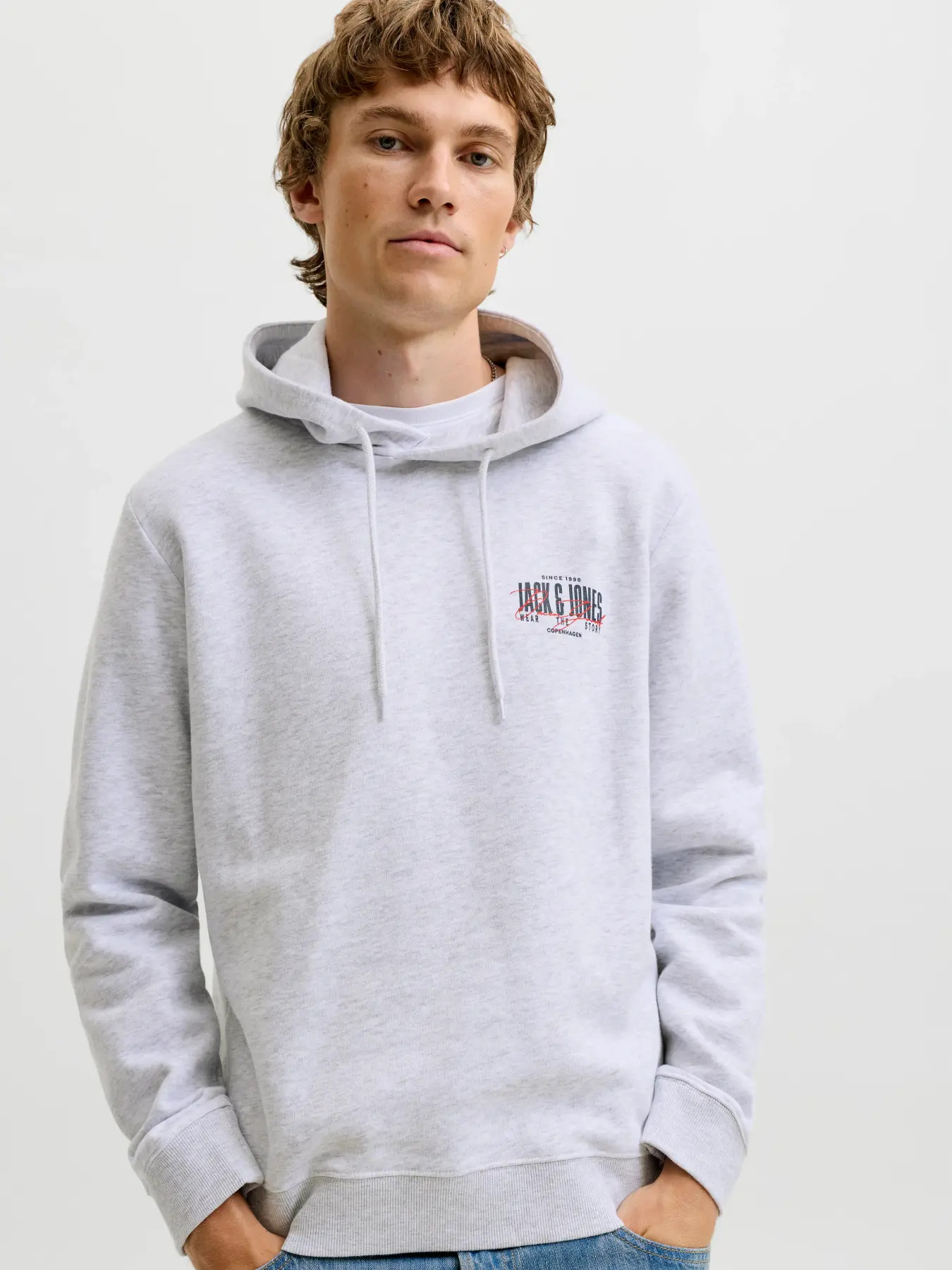 Jack&Jones  Erkek 12298491 Jjaeo Sweat Hood Beyaz