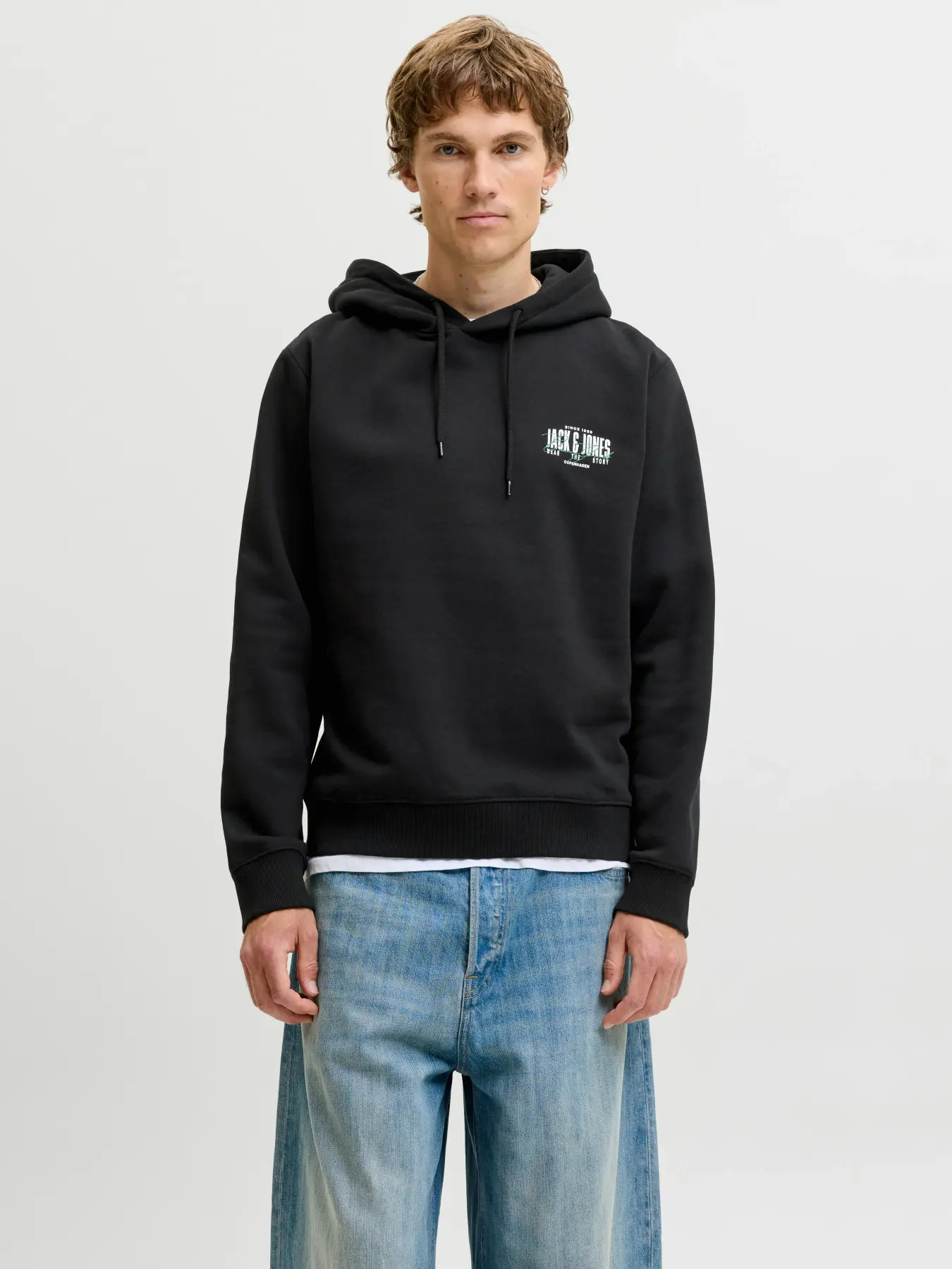Jack&Jones  Erkek 12298491 Jjaeo Sweat Hood Siyah