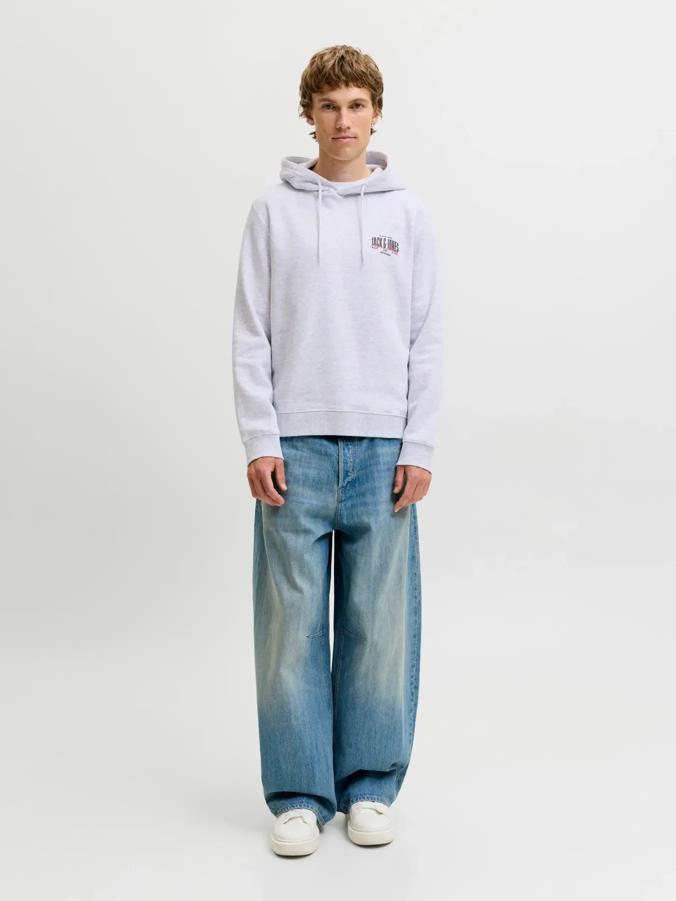 Jack&Jones  Erkek 12298491 Jjaeo Sweat Hood Beyaz