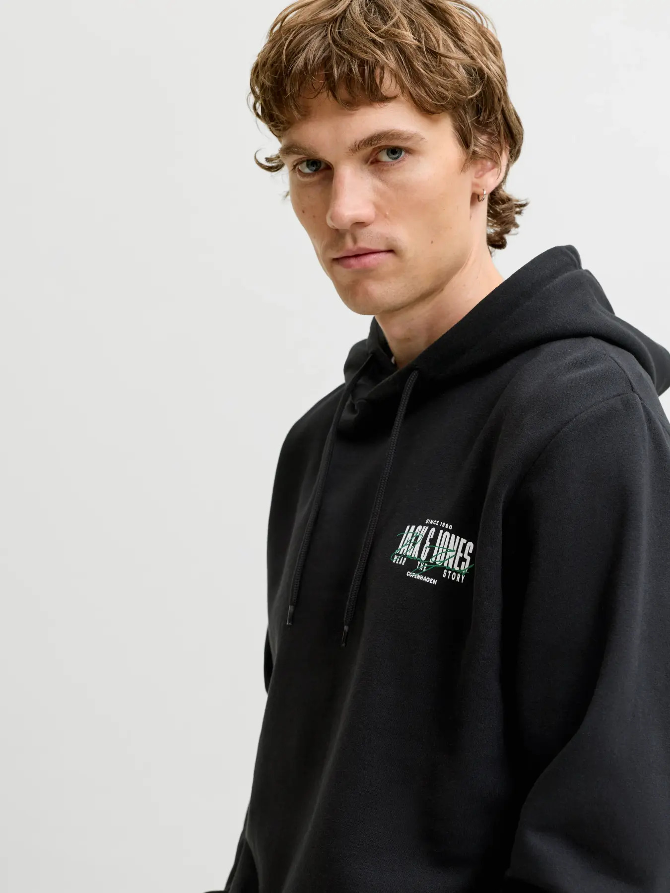 Jack&Jones  Erkek 12298491 Jjaeo Sweat Hood Siyah