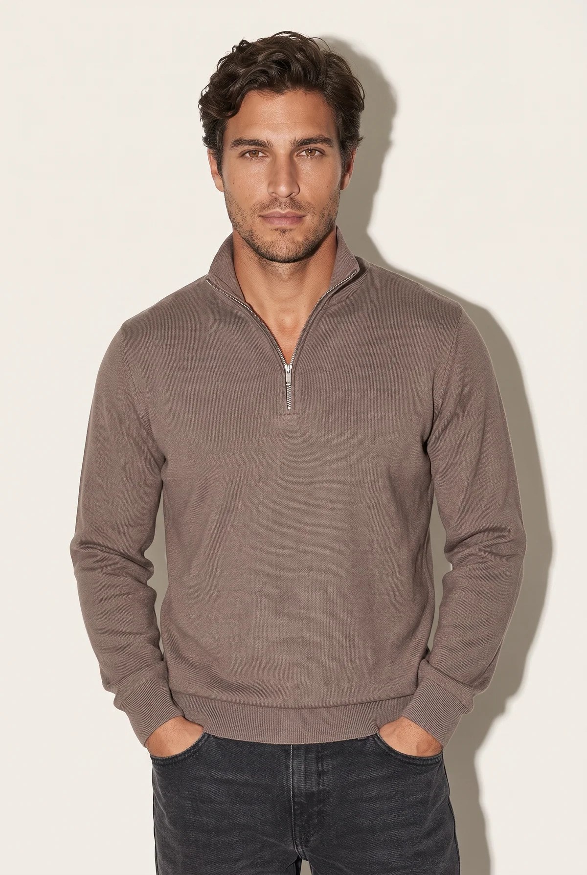 Jsco Erkek 6208 Dik Yaka 30/3 Slk Sweat Kahve