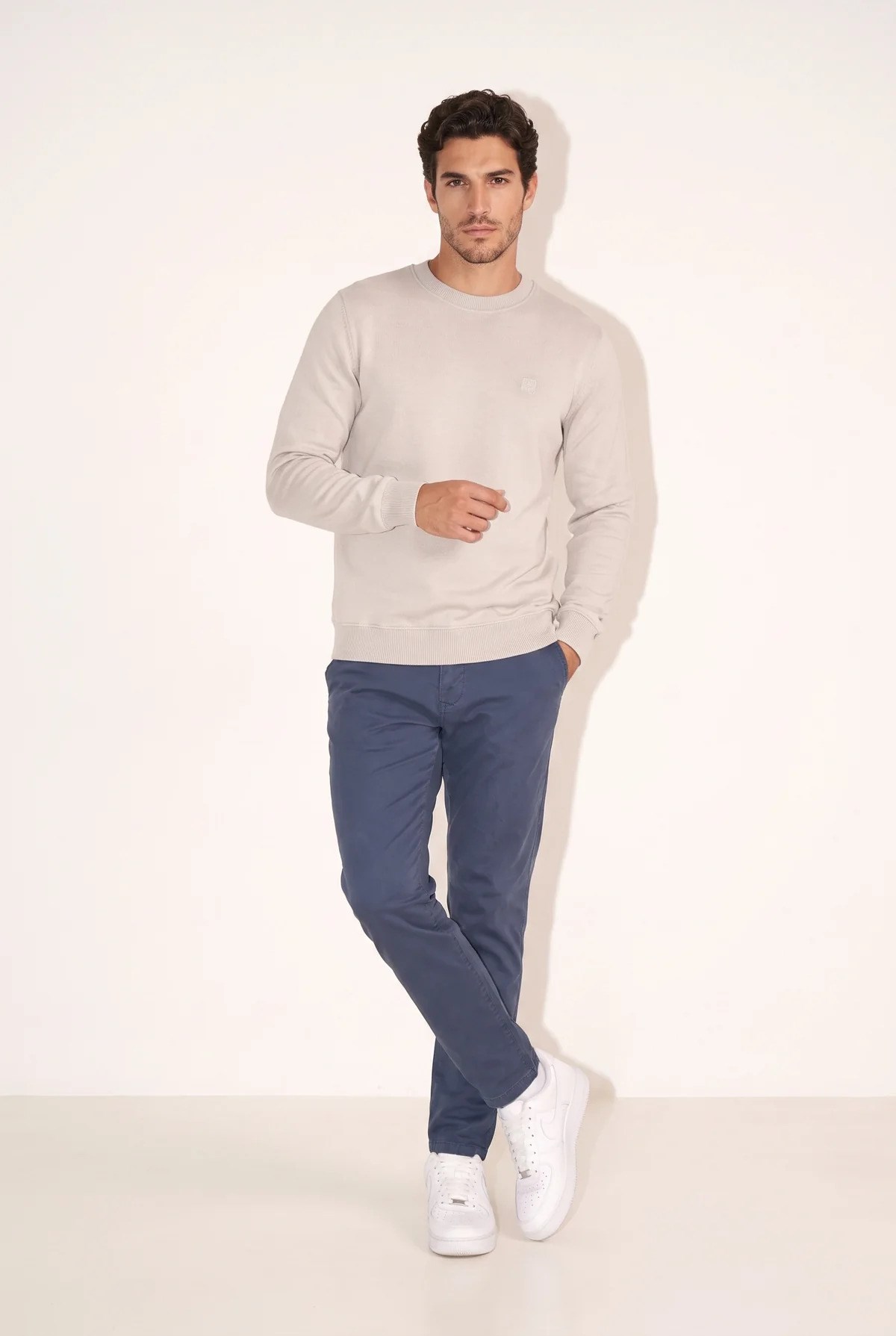 Jsco Erkek 6212 0 Yaka Nakışlı Selanik Sweat Bej
