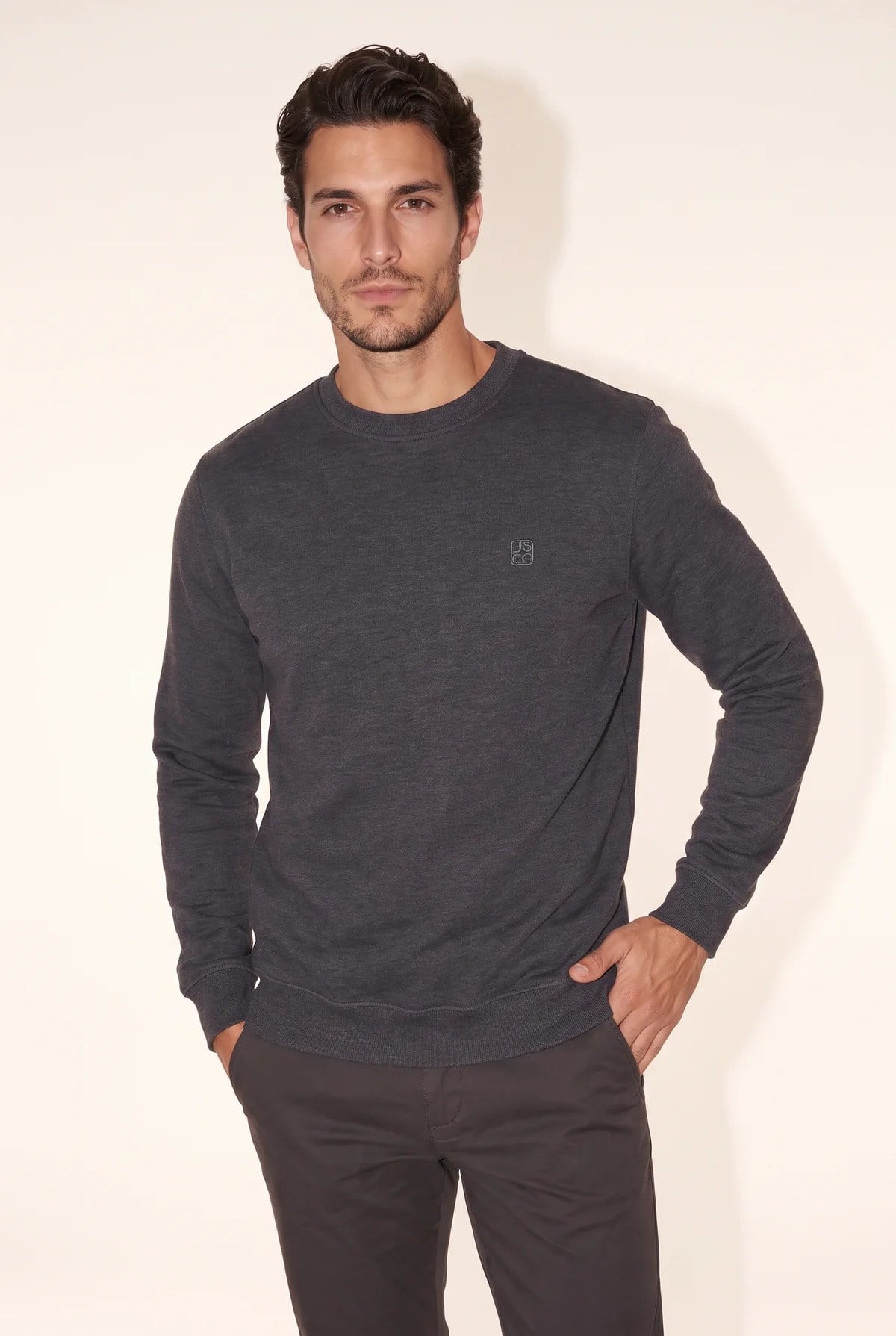 Jsco Erkek 6212 0 Yaka Nakışlı Selanik Sweat Füme