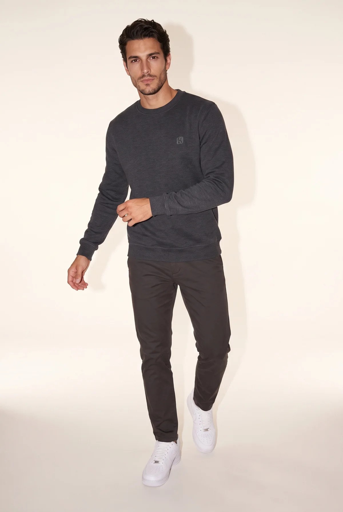 Jsco Erkek 6212 0 Yaka Nakışlı Selanik Sweat Füme