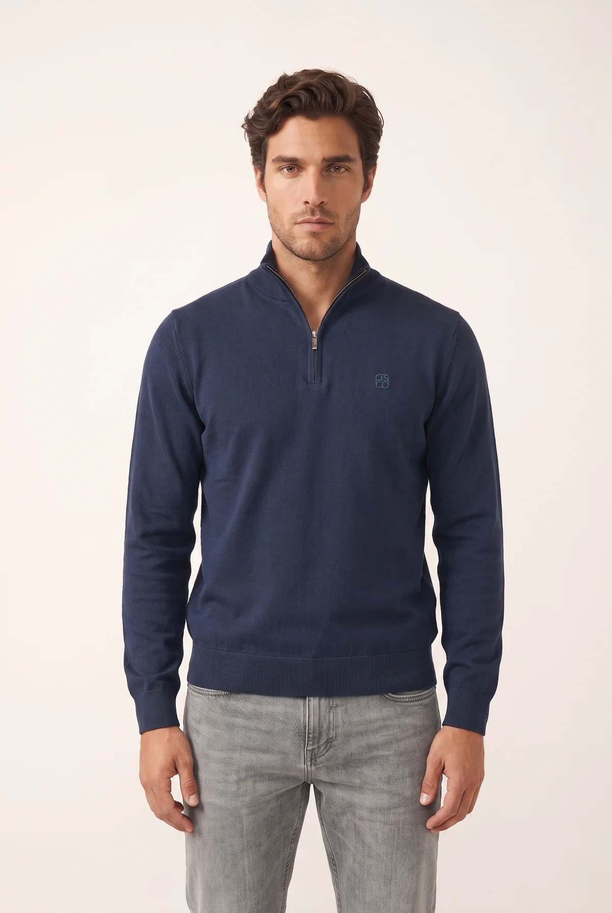 Jsco Erkek 6213 Dik Yaka Nakışlı Selanik Sweat Lacivert